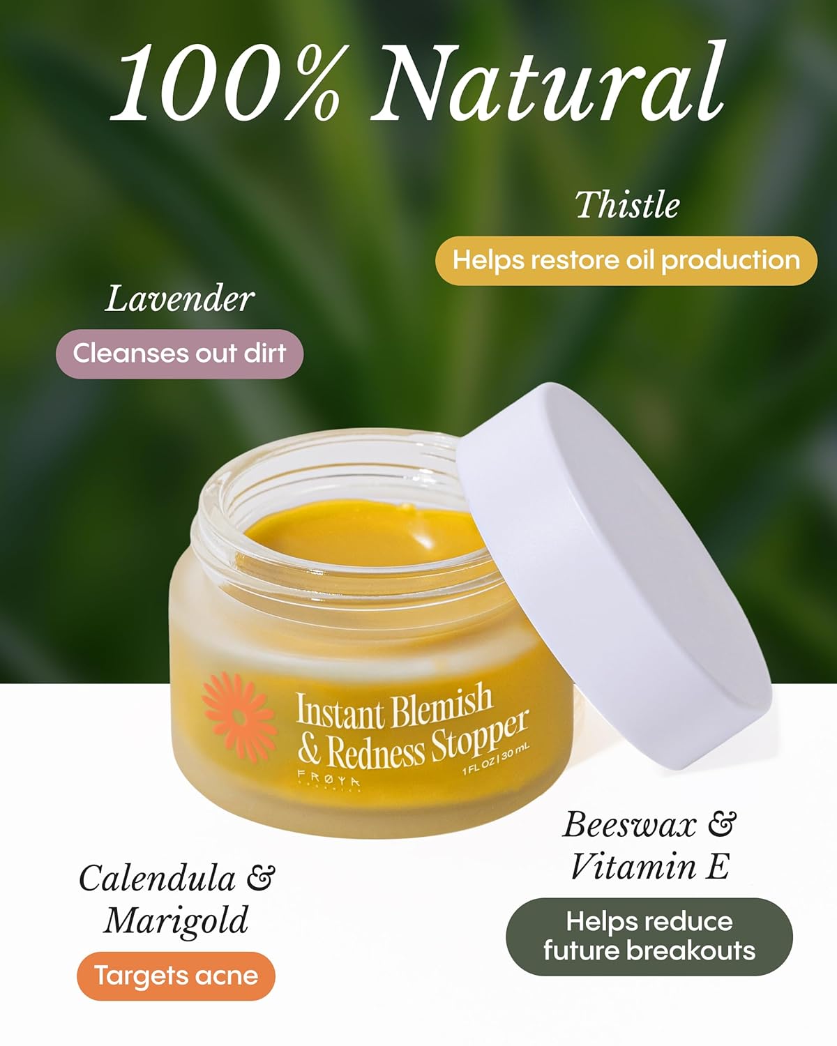 FRØYA Organics | Blemish Control & Redness Relief Balm | Helps Clear Breakouts & Restore Oil Balance | Calendula & Lavender Cleanse Pores | Reduce Facial Redness | Prevent Future Breakouts | 30ml - Image 5