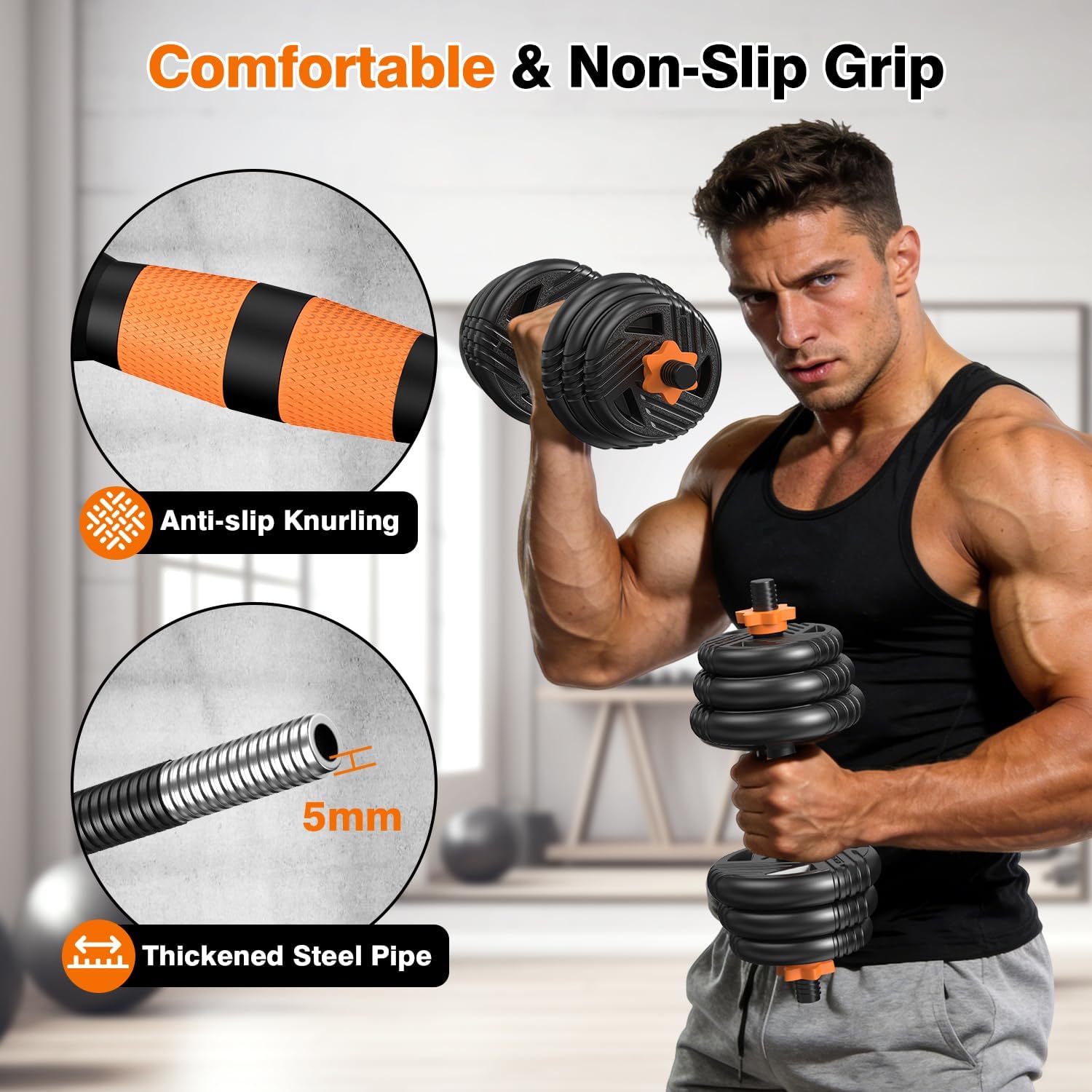 Adjustable Dumbbell Set, 33/44/66/88lbs Free Weights Set with Connector, 5 in 1 Weights Dumbbells Set Used as Barbell, Kettlebells, Push up Stand, Weight Plate, Fitness Exercise for Home Gym Workout - Image 4