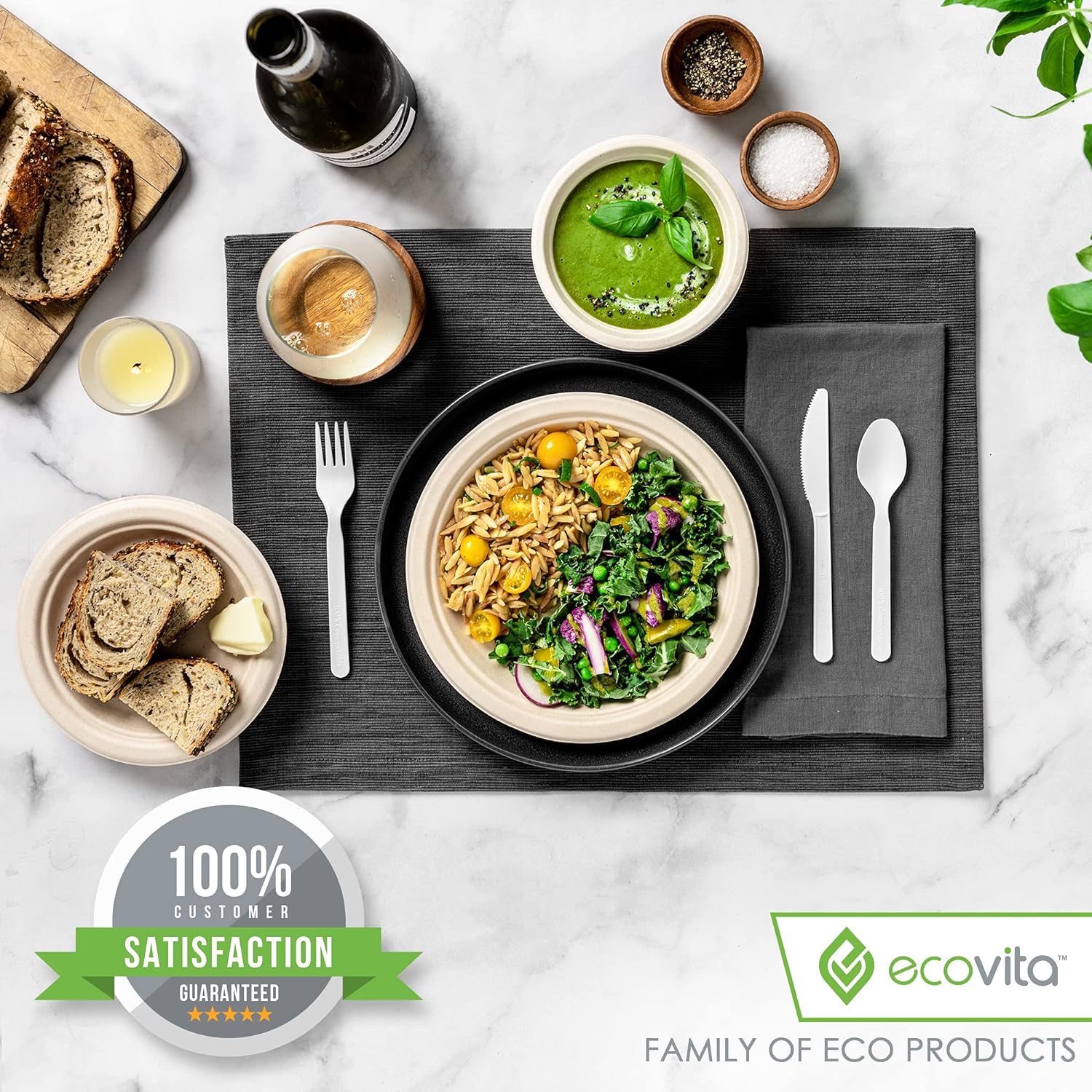 Ecovita 100% Compostable Spoons - 500 Large Disposable Utensils (6.5 in.) Bulk Size Eco Friendly Durable and Heat Resistant Alternative to Plastic Spoons with Convenient Tray - Image 8