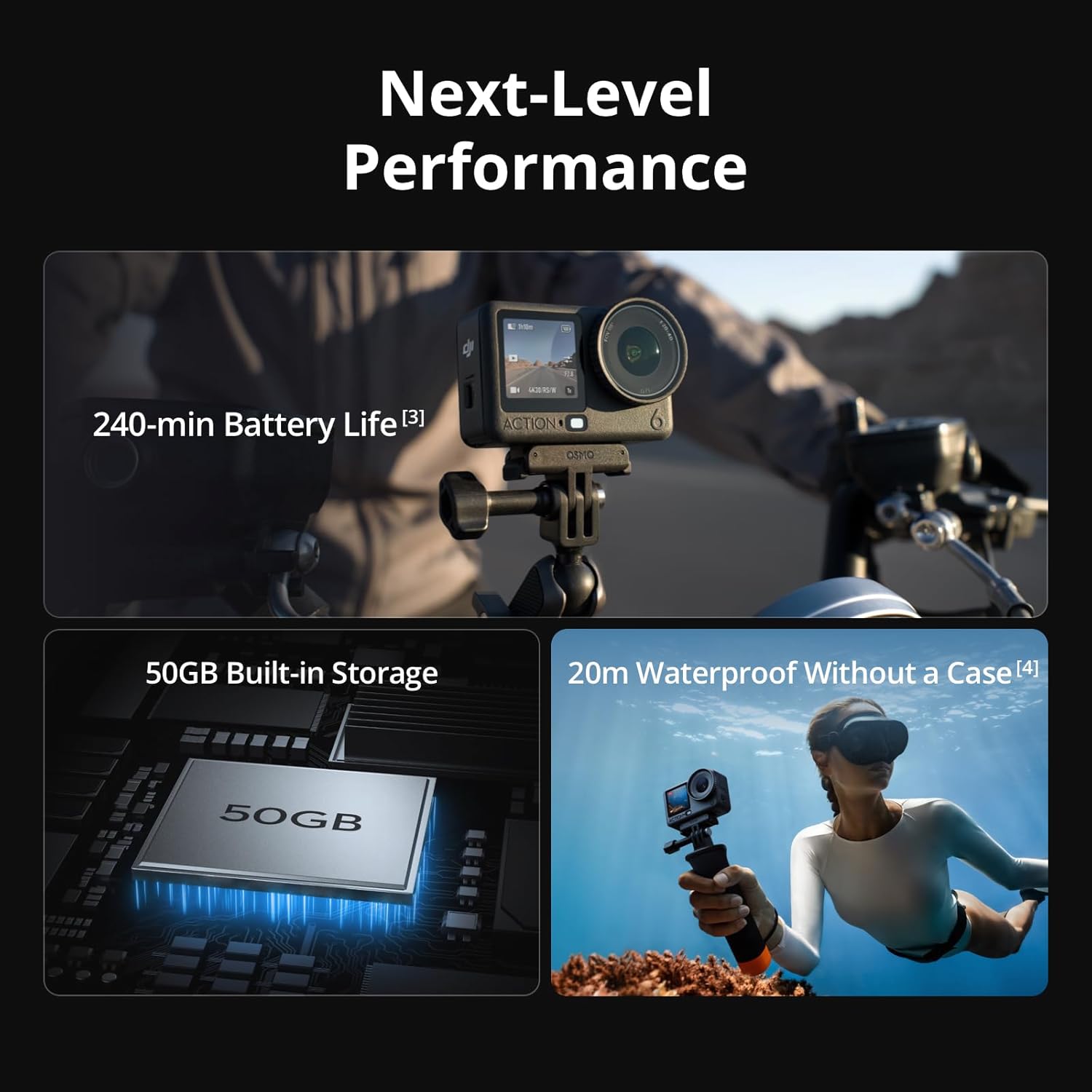 DJI Osmo Action 6 Standard Combo, Action Camera with 1/1.1″ Square Sensor, Variable Aperture of f/2.0–f/4.0, Cold-Resistant, 4hrs Battery, Action Camera 8K Ideal for Quick Capture of Exciting Moments - Image 6