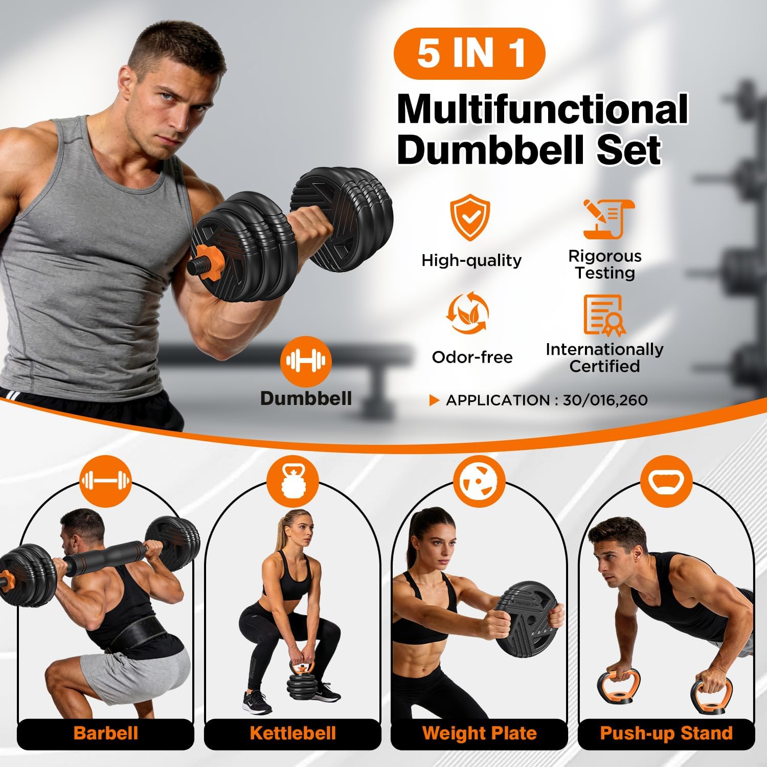 Adjustable Dumbbell Set, 33/44/66/88lbs Free Weights Set with Connector, 5 in 1 Weights Dumbbells Set Used as Barbell, Kettlebells, Push up Stand, Weight Plate, Fitness Exercise for Home Gym Workout - Image 2