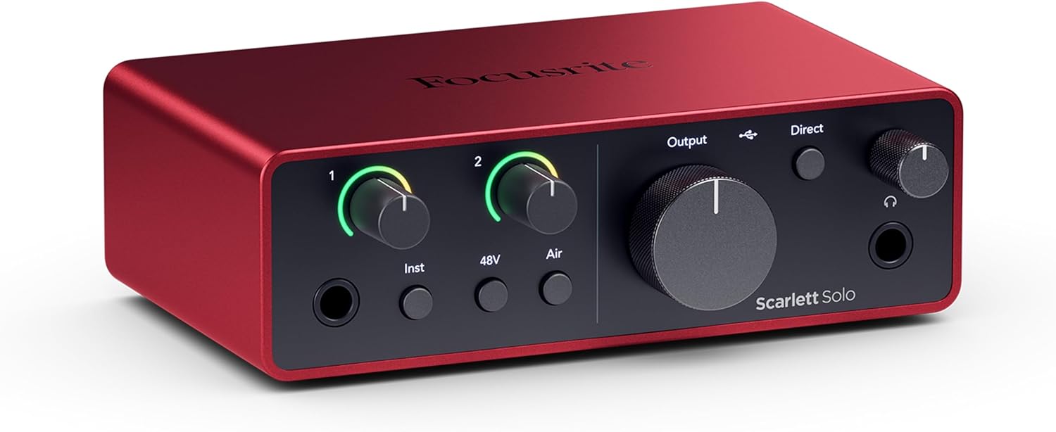 Focusrite Scarlett Solo 4th Gen USB Audio Interface, for the Guitarist, Vocalist, or Producer — High-Fidelity, Studio Quality Recording, and All the Software You Need to Record
