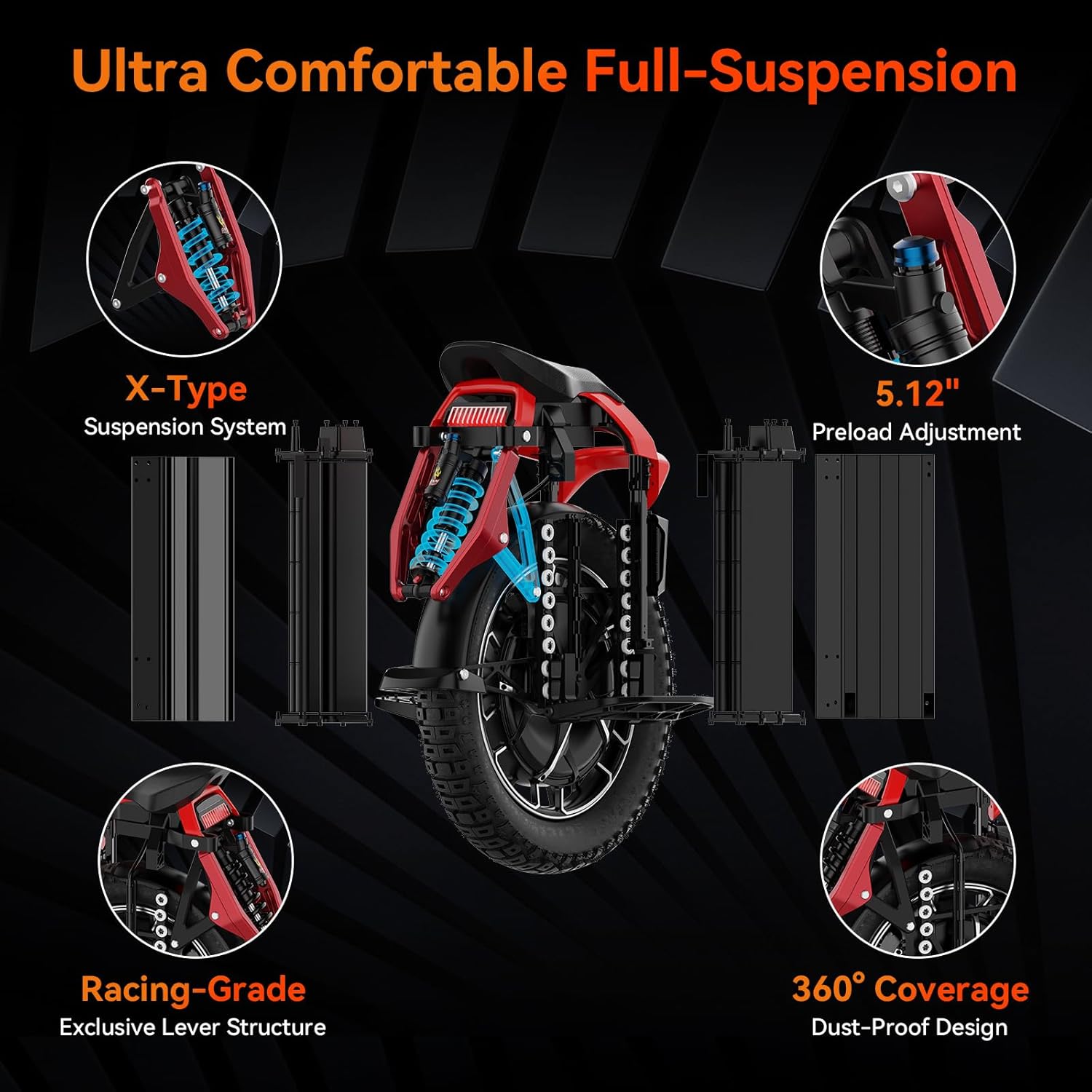 King Song S22PRO Electric Unicycle, Upgraded 200km Range EUC, 8500W Peak Motor, 130mm Suspension, UL2272 Certified Electric Unicycle for Urban Riding (Black) - Image 9