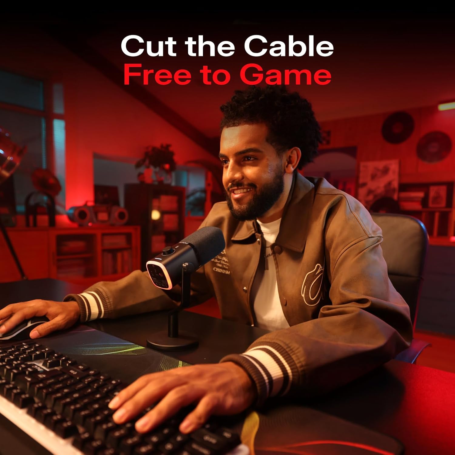 MAONO PD100W USB Wireless Microphone for PC, Gaming Streaming Dynamic Mic with One-Click Noise Reduction,Mute Button,Custom RGB, 3.5mm Headphone Jack, Desktop Podcasting Mic for Computer Phone, Black - Image 2