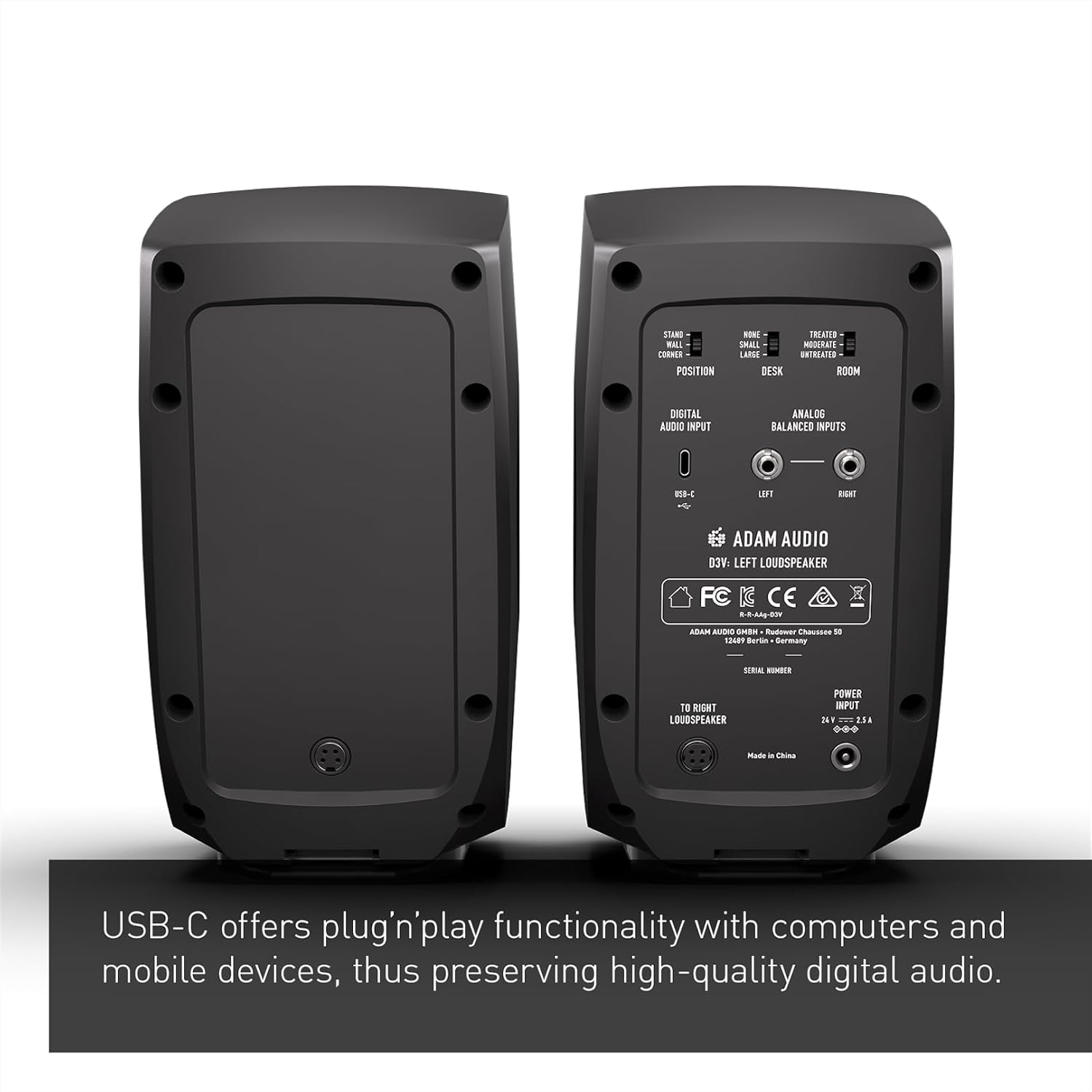 ADAM Audio D3V Active Desktop Monitoring System with USB-C Connection (Pair, Black) - Image 2