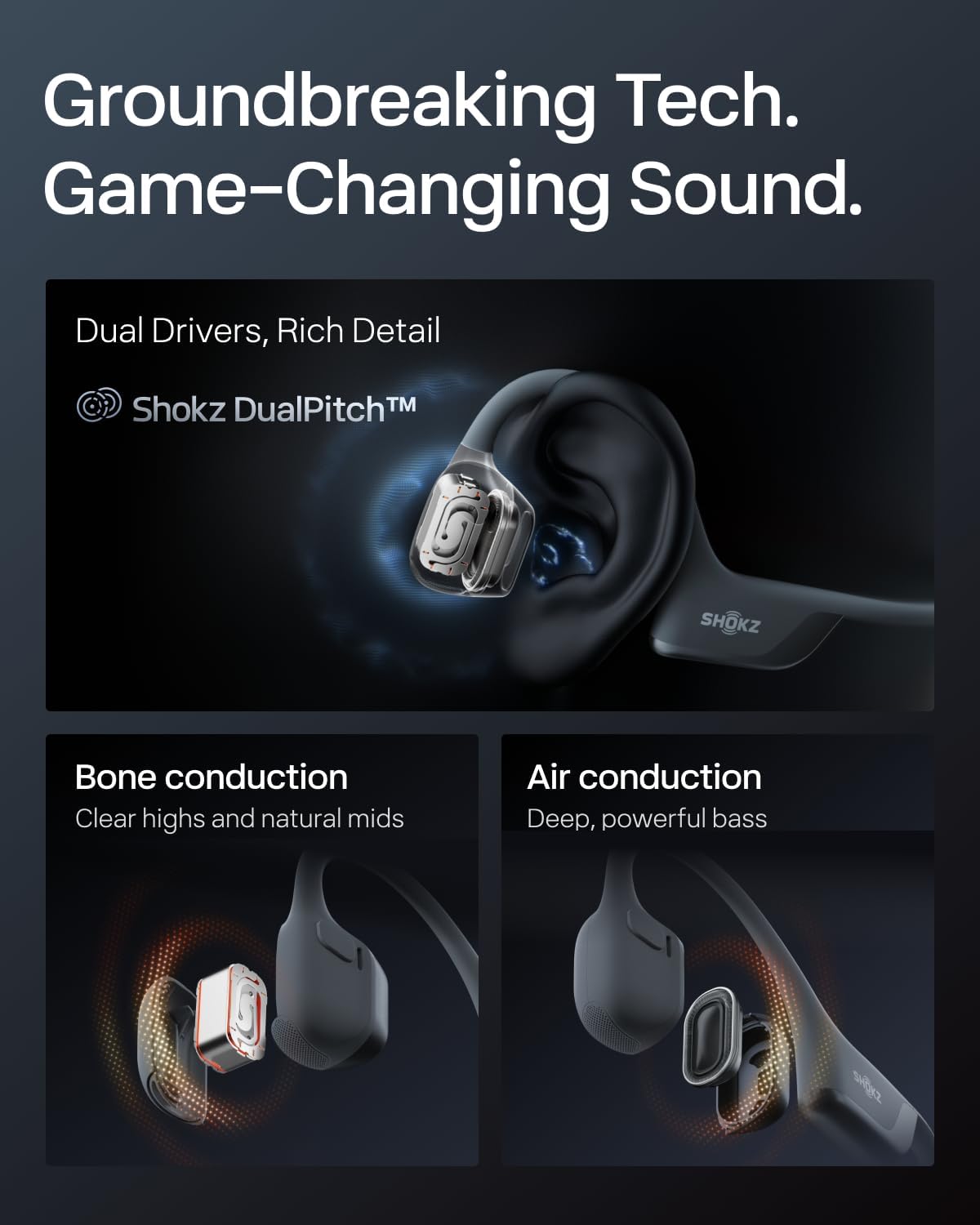 SHOKZ New OpenRun Pro 2- Bone Conduction Headphones, Open-Ear Bluetooth Wireless Sport Earphones for Running, Workouts - Sweat Resistant, Secure Comfortable Fit -Deep Bass, Smart Mic, Reflective Strip - Image 4