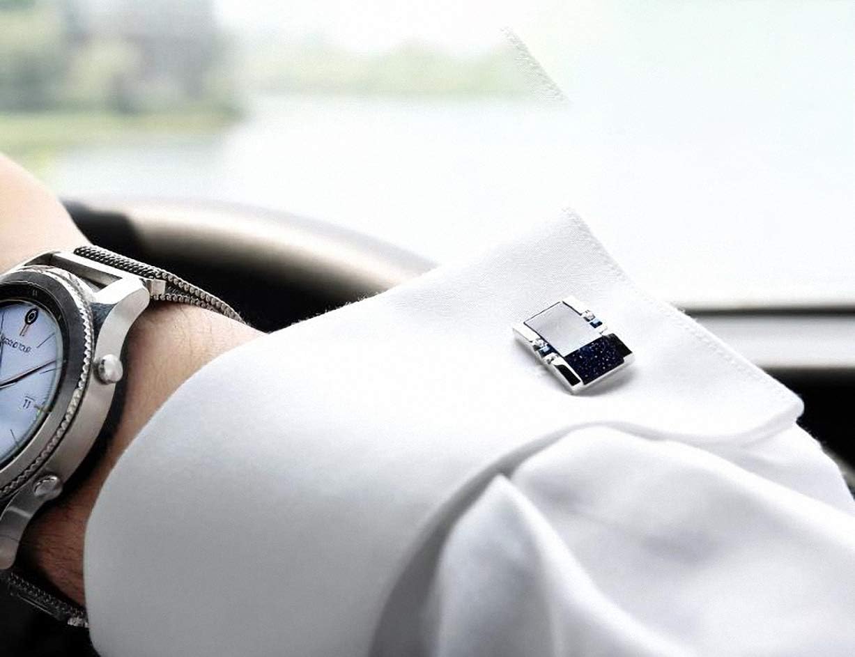 Starry Sky Cufflinks and Tie Clip Set with Gift Box and Greeting Card, Galaxy Dark Blue Cufflinks and Tie Clip Gift Set for Men - Image 2