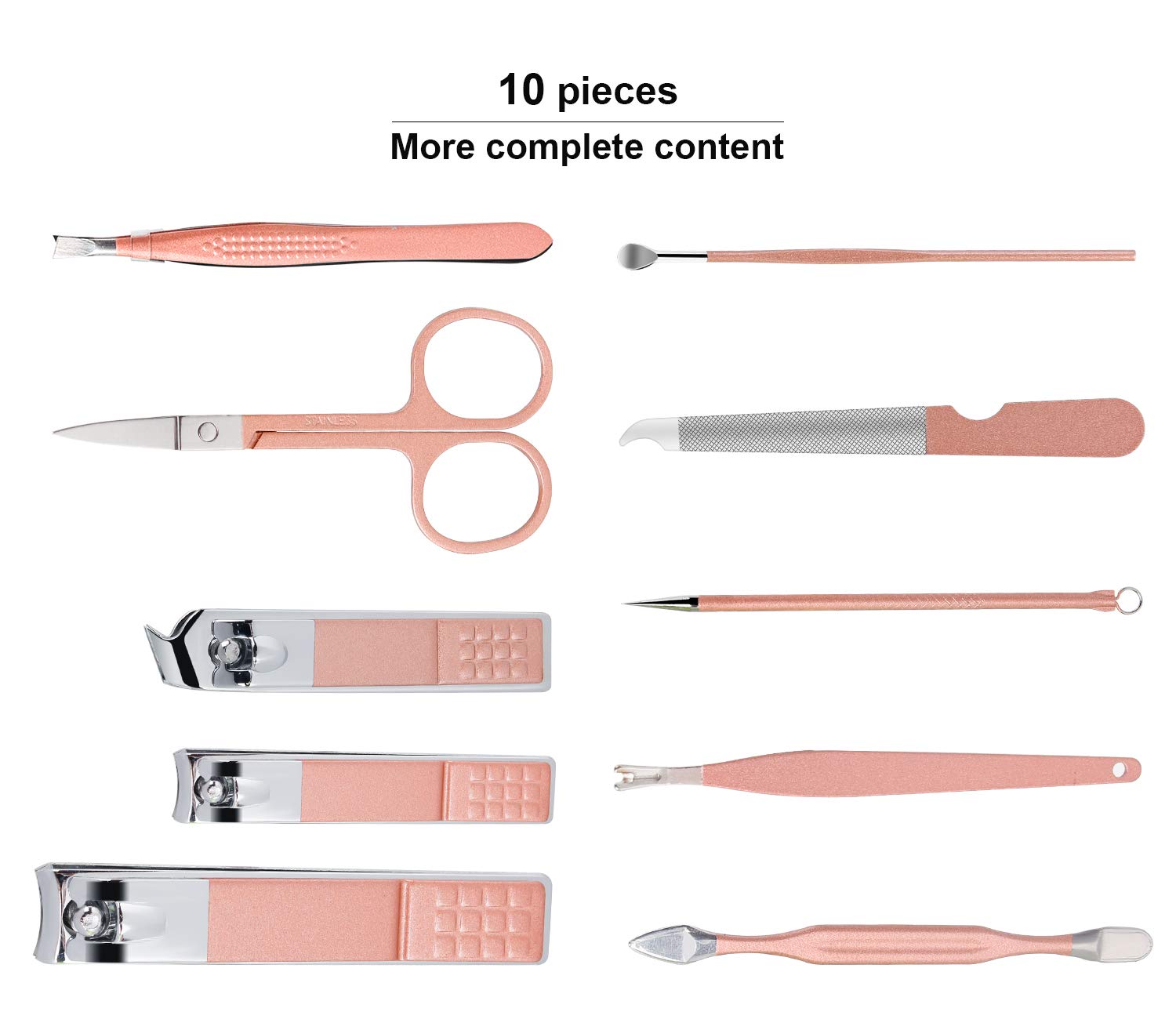 Manicure Set, Travel Mini Nail Clippers Kit Pedicure Care Tools, 10pcs Stainless Steel Grooming kit (Pink) - Image 3