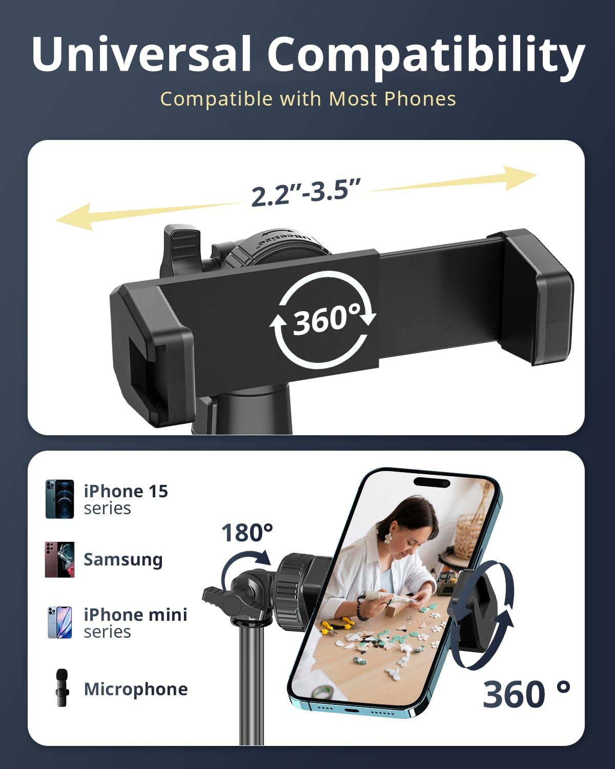 UBeesize 12'' LED Ring Light with 62'' Tripod Stand, Selfie Ring Light for Video Recording, Live Streaming, TikTok & YouTube, Compatible with iPhone & Android (Black) - Image 6