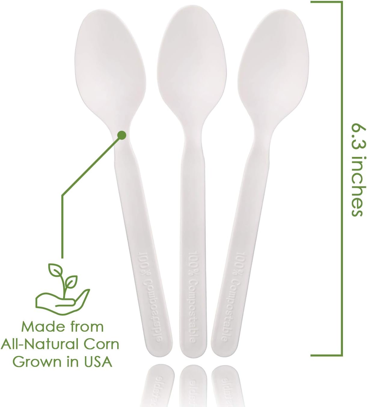 Ecovita 100% Compostable Spoons - 500 Large Disposable Utensils (6.5 in.) Bulk Size Eco Friendly Durable and Heat Resistant Alternative to Plastic Spoons with Convenient Tray - Image 3