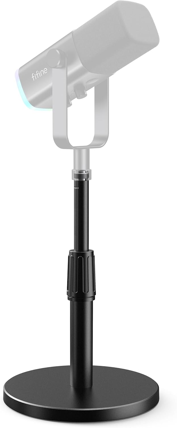 FIFINE Desktop Microphone Stand, Heavy-Duty Metal Adjustable Table Mic Stand with 5/8" Male to 3/8" Female Screw Adapter, 4 Non-Slip Pads Compatible with Microphones for Recording, Streaming-BS1