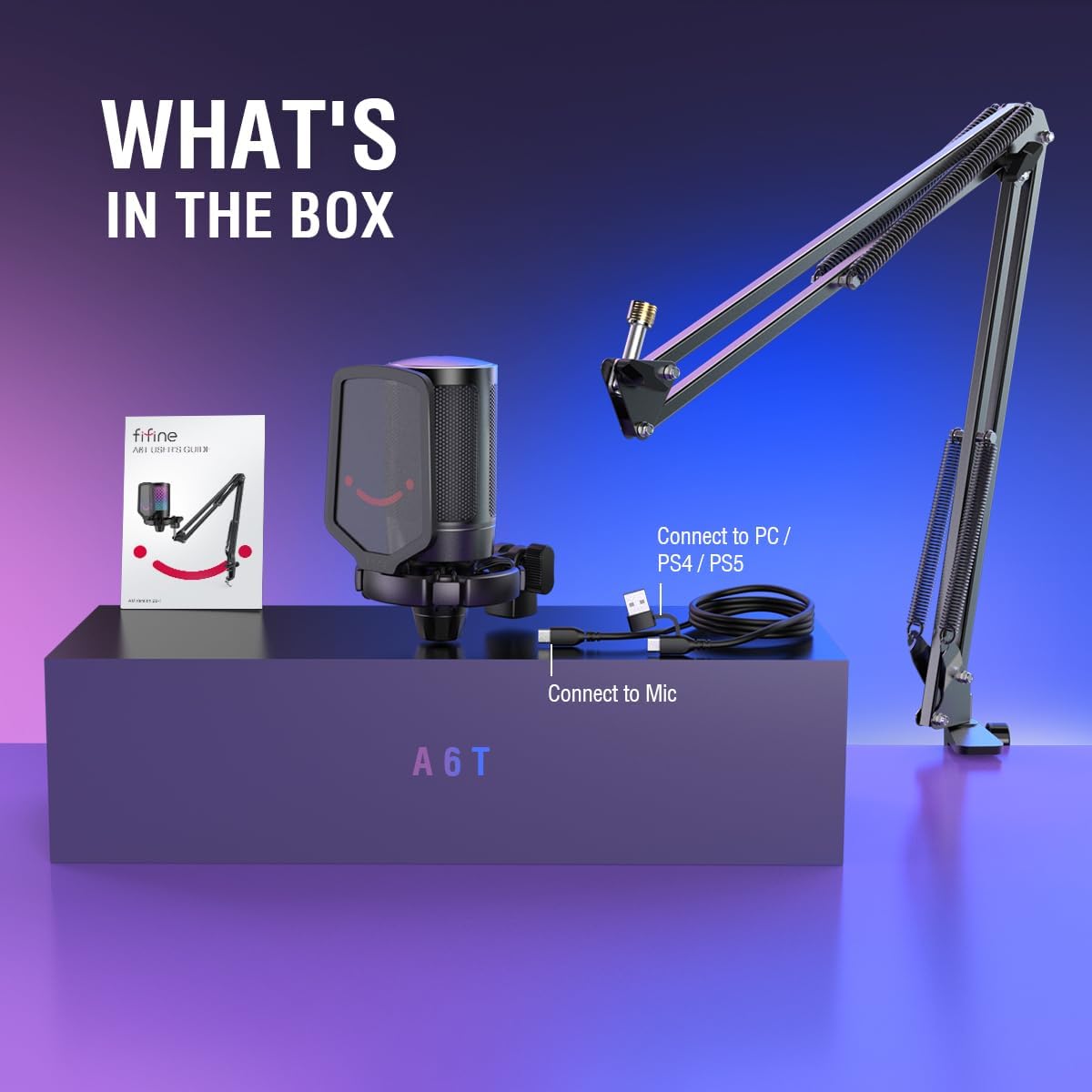 FIFINE Gaming PC USB Microphone, Podcast Condenser Mic with Boom Arm, Pop Filter, Mute Button for Streaming, Twitch, Online Chat, RGB Computer Mic for PS4/5 PC Gamer Youtuber-AmpliGame A6T - Image 9