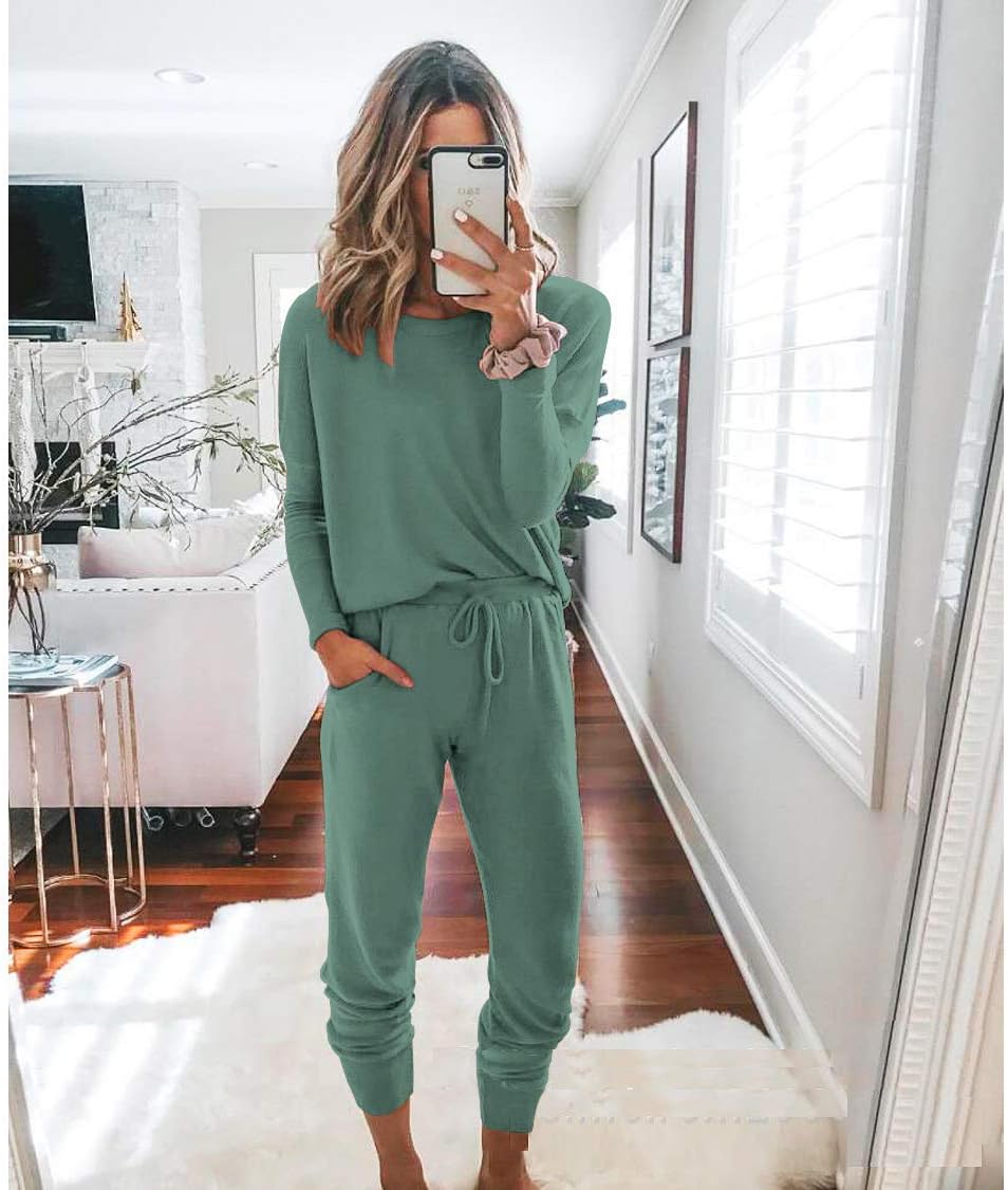 PRETTYGARDEN Women Fall 2 Piece Lounge Outfit Long Sleeve Tops High Waisted Jogger Pants Set Spring Travel Clothes Tracksuit - Image 2