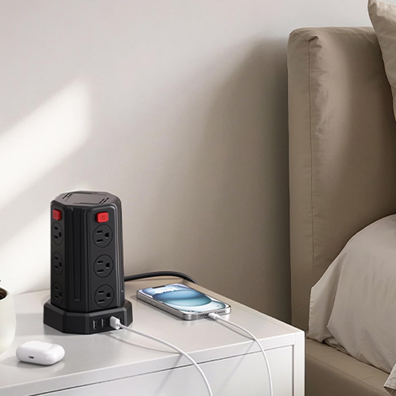 Power Strip Surge Protector, 6.5 Ft Extension Cord with 12 AC Multiple Outlets 4 USB (1 USB C), SMALLRT Power Tower Desktop Charging Station (Black, 6.5 Ft) - Image 8