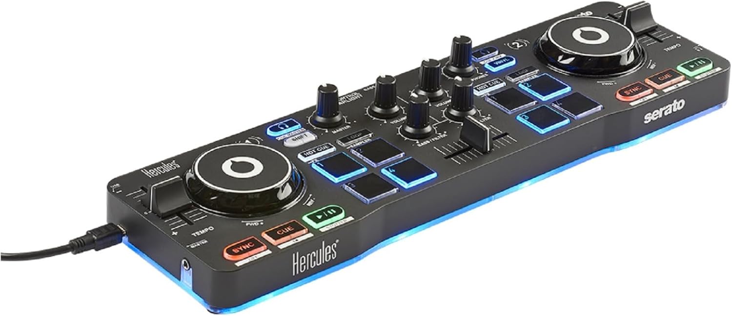 Hercules DJ Starter Kit | Starlight USB DJ Controller with Serato DJ Lite Software, 15-Watt Monitor Speakers, and Sound-Isolating Headphones - Image 2