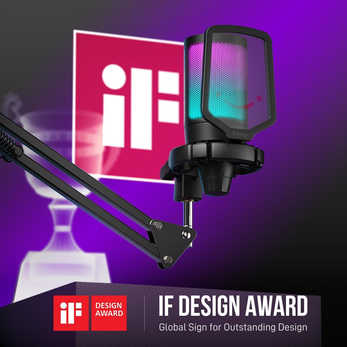 FIFINE Gaming PC USB Microphone, Podcast Condenser Mic with Boom Arm, Pop Filter, Mute Button for Streaming, Twitch, Online Chat, RGB Computer Mic for PS4/5 PC Gamer Youtuber-AmpliGame A6T - Image 2