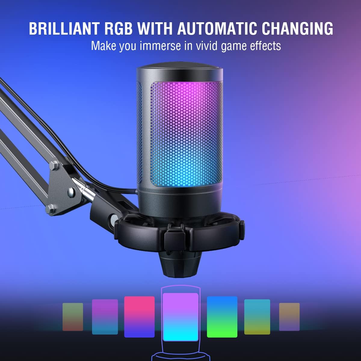FIFINE Gaming PC USB Microphone, Podcast Condenser Mic with Boom Arm, Pop Filter, Mute Button for Streaming, Twitch, Online Chat, RGB Computer Mic for PS4/5 PC Gamer Youtuber-AmpliGame A6T - Image 5