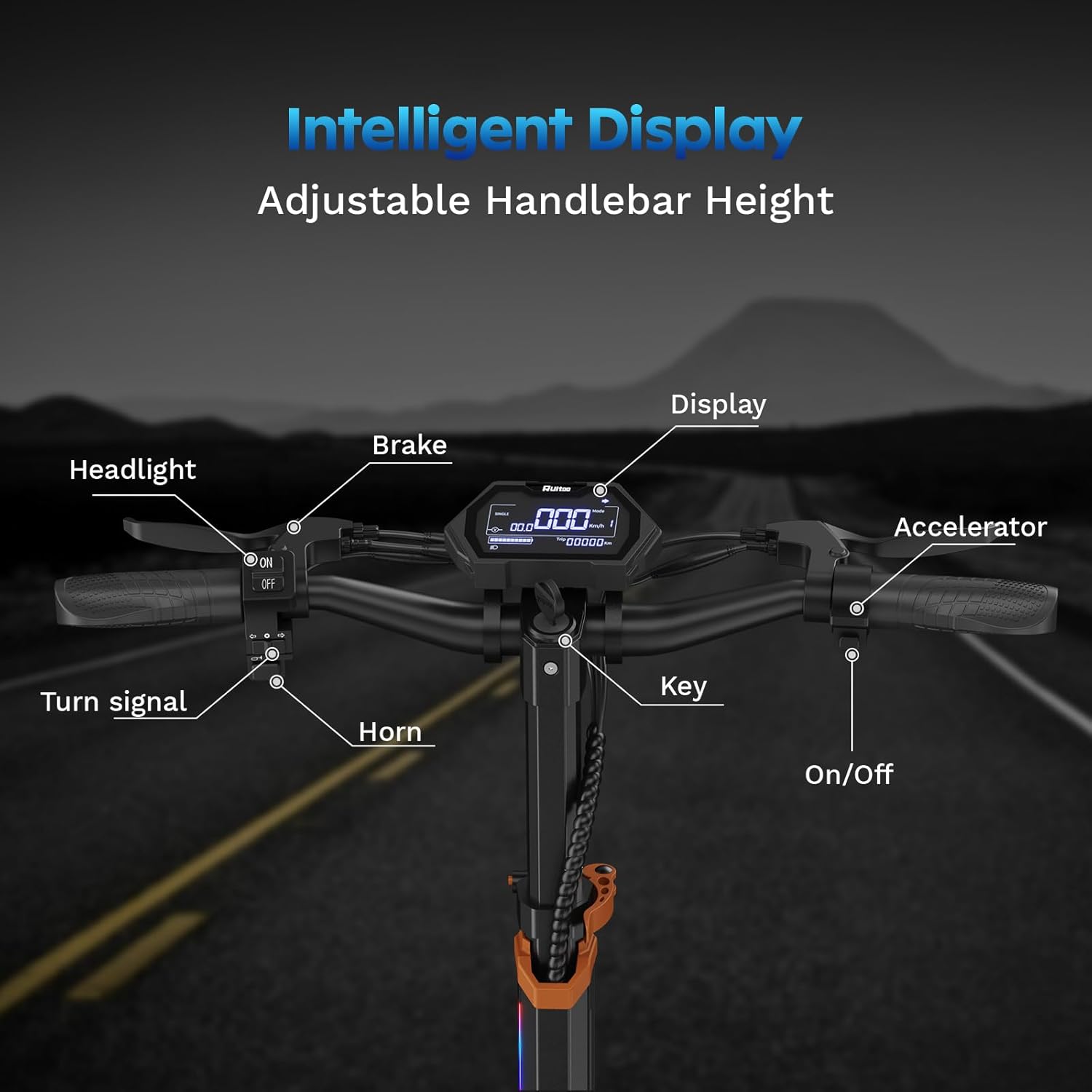 M5 Pro Electric Scooter, 1600W Brushless Motor, Range 70-80KM, Max Speed 34 MPH, Max Load 264LBS, Dual Suspension & Hydraulic Damping System, E-Scooter with Seat & Storage Box for Adults - Image 7