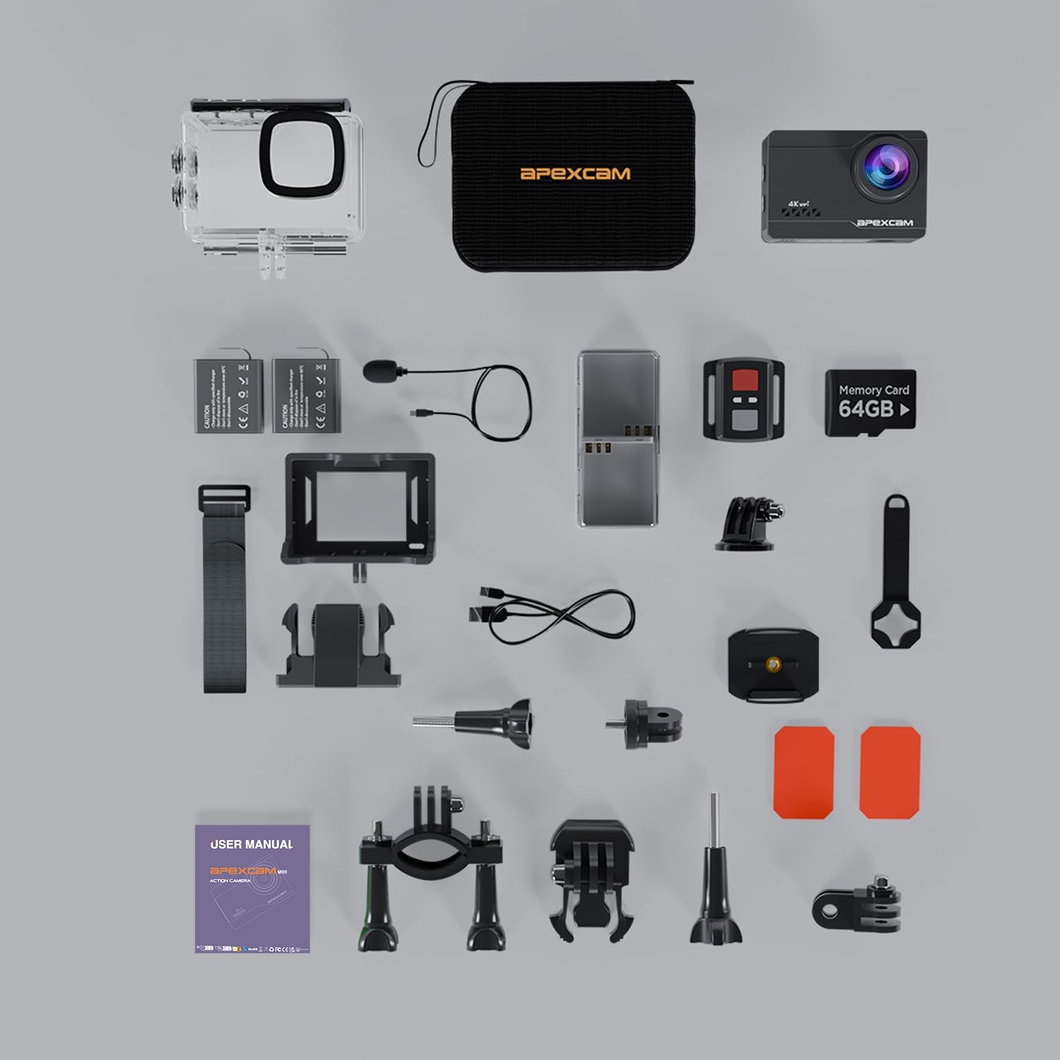 Apexcam M90 Action Camera with 64GB Card Action Cam 4K60FPS 64MP WiFi EIS Image Stabilization with Touchscreen Underwater Camera 40m Waterproof 8X Zoom 2.4G Remote Control 2x1350mAh - Image 9