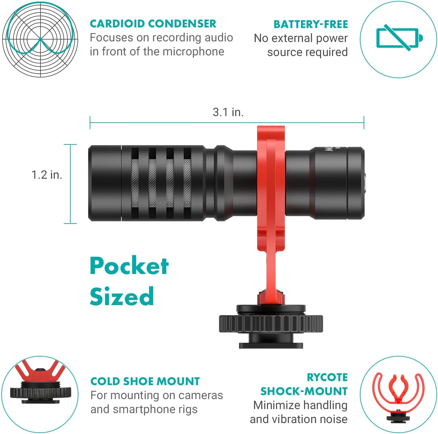 Movo VXR10 Universal Shotgun Mic for Camera - Camera Microphone for DSLR, iPhone and Android Smartphones - Compatible with Canon EOS, Nikon, and Sony Cameras - Professional Video Microphone - Image 5