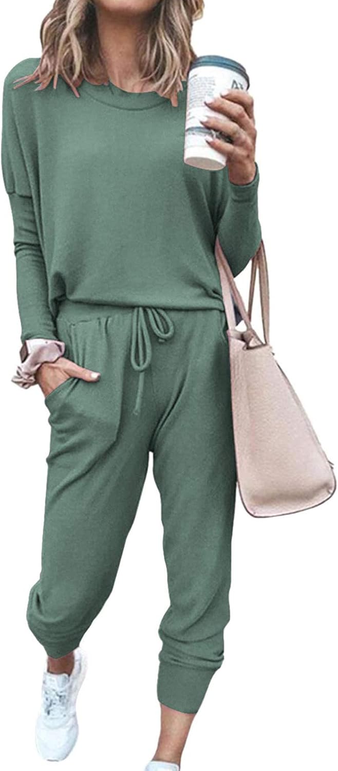 PRETTYGARDEN Women Fall 2 Piece Lounge Outfit Long Sleeve Tops High Waisted Jogger Pants Set Spring Travel Clothes Tracksuit