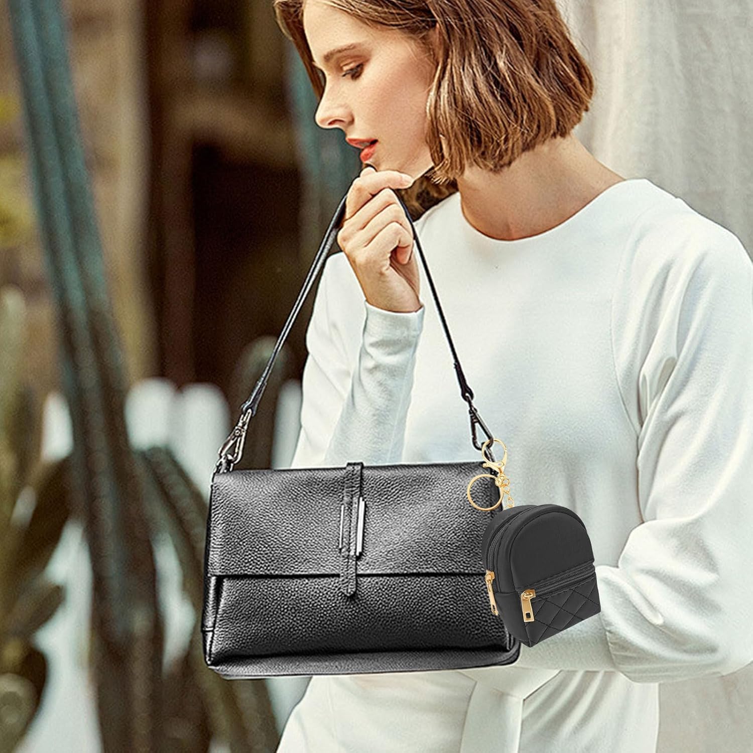 2 Piece Small Makeup Bag Mini Backpack, Cute Cosmetic Bag for Women, PU Leather Makeup Bag, Key Bag, Lipstick Bag, Card Holder - Image 6