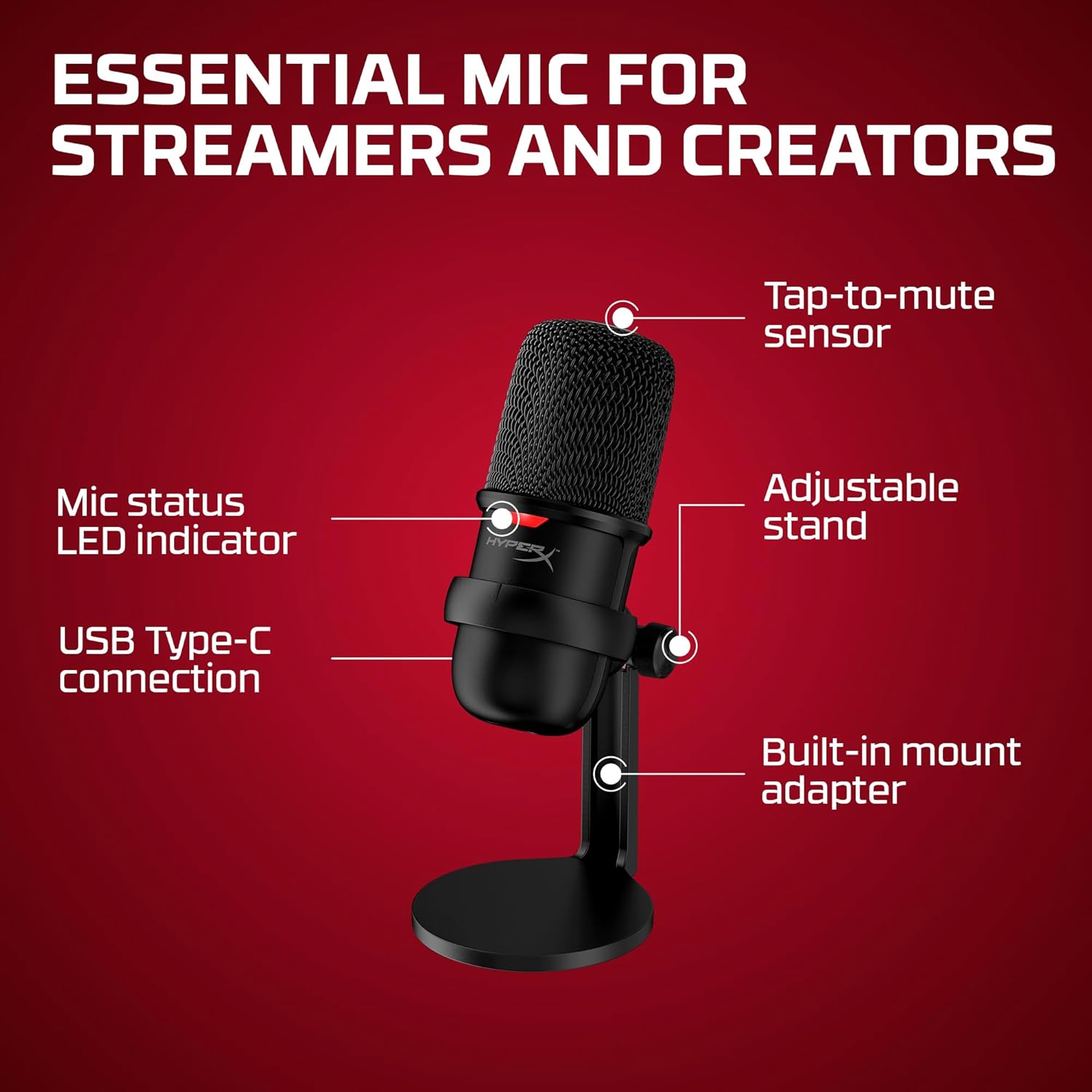 HyperX SoloCast – USB Condenser Gaming Microphone, for PC, PS4, PS5 and Mac, Tap-to-Mute Sensor, Cardioid Polar Pattern, great for Streaming, Podcasts, Twitch, YouTube, Discord,Black - Image 7