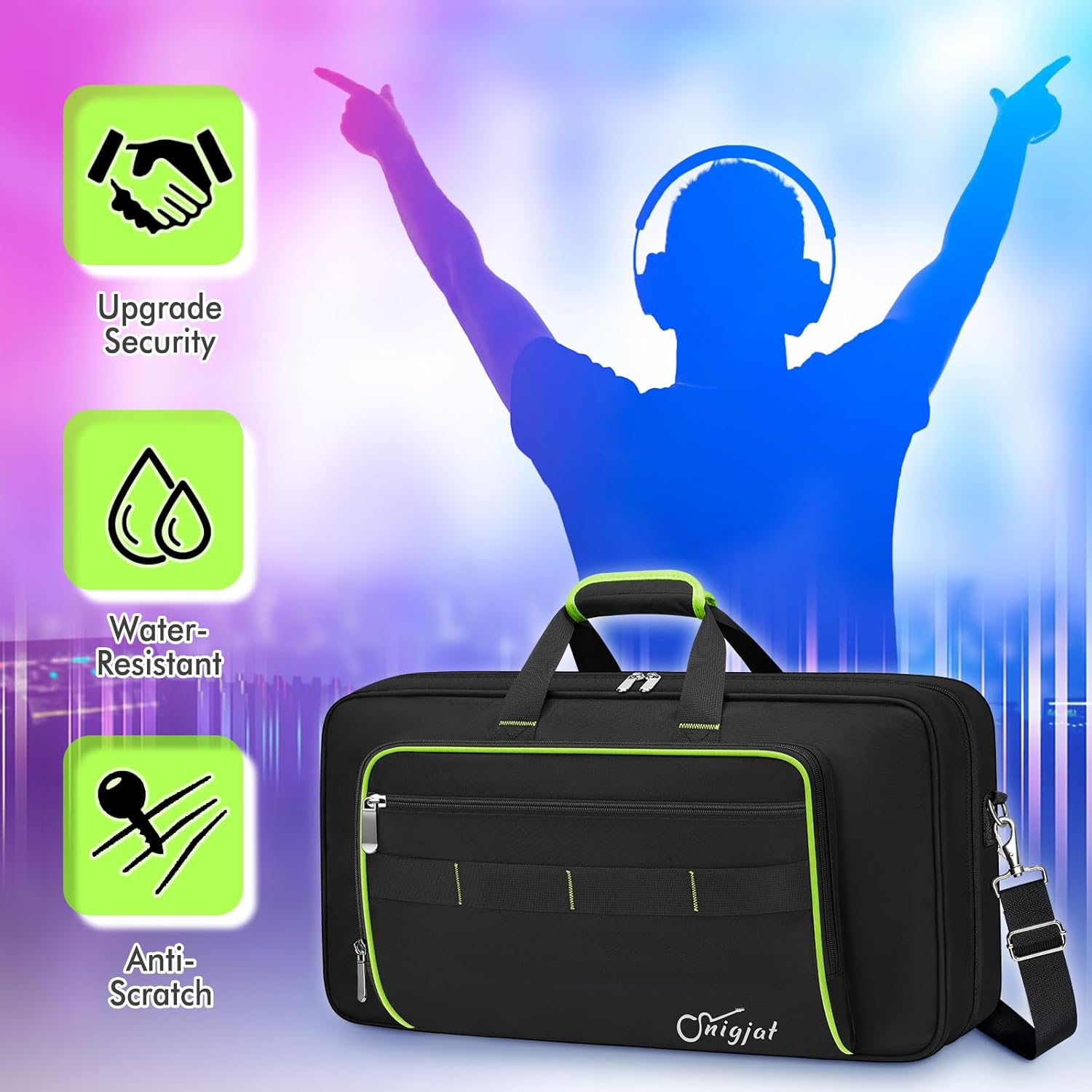 SNIGJAT DJ Controller Case for DDJ FLX4/ DJ 400/ DDJ REV1, Padded DJ Controller Bag with 5 Pockets for Laptop, Headphones, Cables, DJ Carrying Case with Adjustable Shoulder Strap, 21.5"x11.8"x2.5" - Image 5