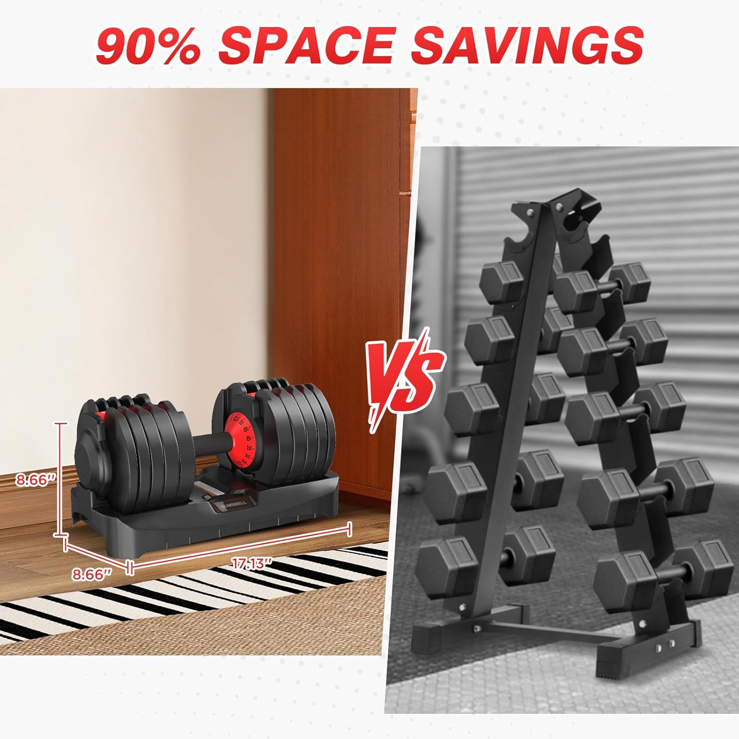 Adjustable Dumbbells Set, 10 in 1/15 in 1 Free Adjustable Weights Dumbbells Set, 25/55/52.5lbs Weights Set with Anti-Slip Handle, Fast Adjust Equipment Compact for Home Gym Strength Training - Image 3