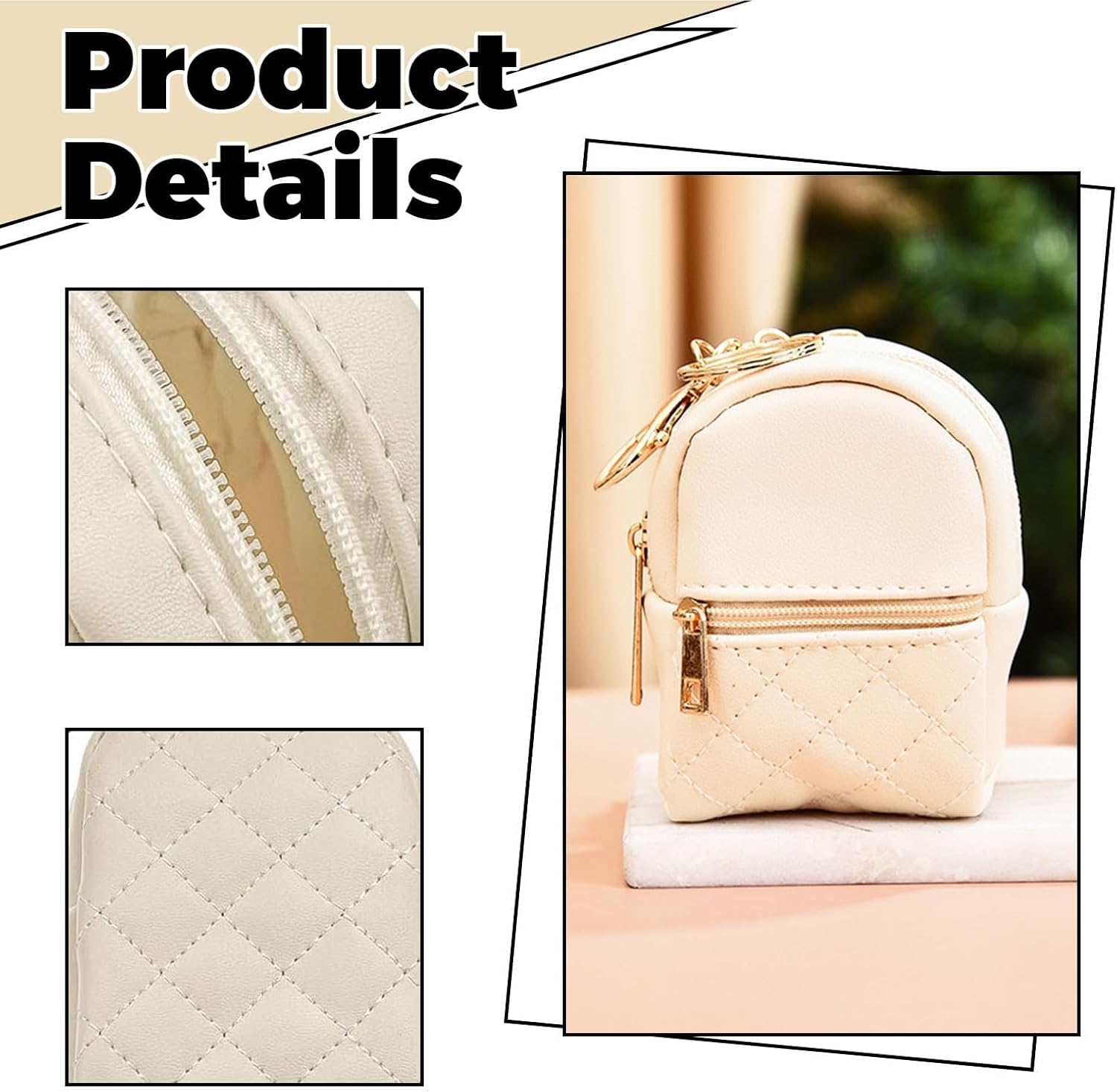 2 Piece Small Makeup Bag Mini Backpack, Cute Cosmetic Bag for Women, PU Leather Makeup Bag, Key Bag, Lipstick Bag, Card Holder - Image 3