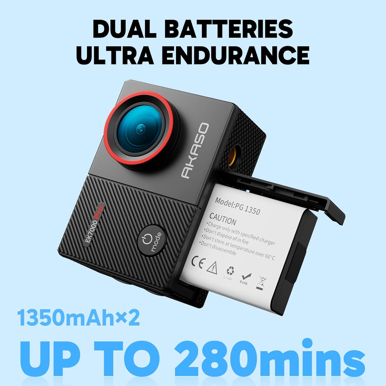 AKASO EK7000 Pro 4K30fps Action Camera with Touch Screen EIS 131ft Waterproof Underwater Camera Remote Control 5X Zoom with Helmet Accessories Kit (Standalone) - Image 7