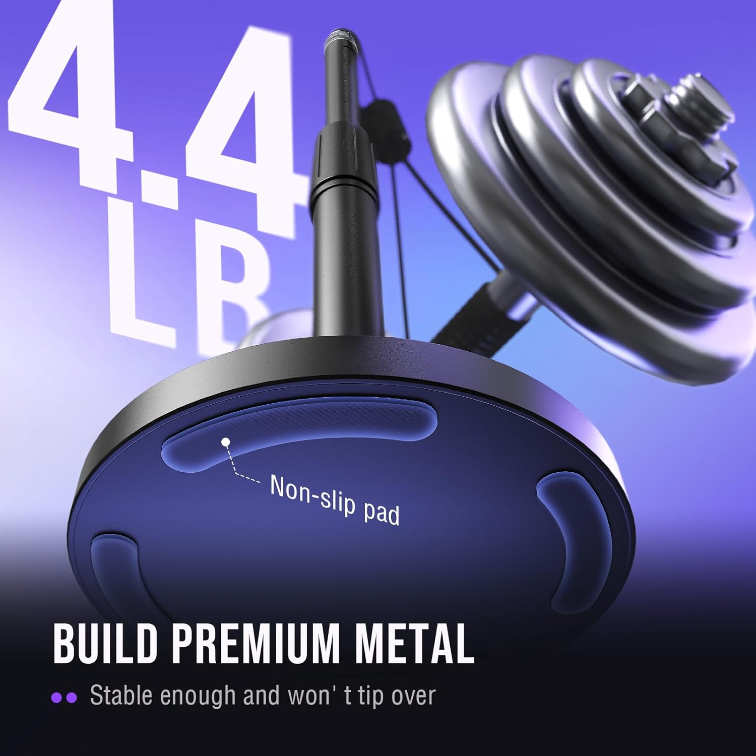 FIFINE Desktop Microphone Stand, Heavy-Duty Metal Adjustable Table Mic Stand with 5/8" Male to 3/8" Female Screw Adapter, 4 Non-Slip Pads Compatible with Microphones for Recording, Streaming-BS1 - Image 3