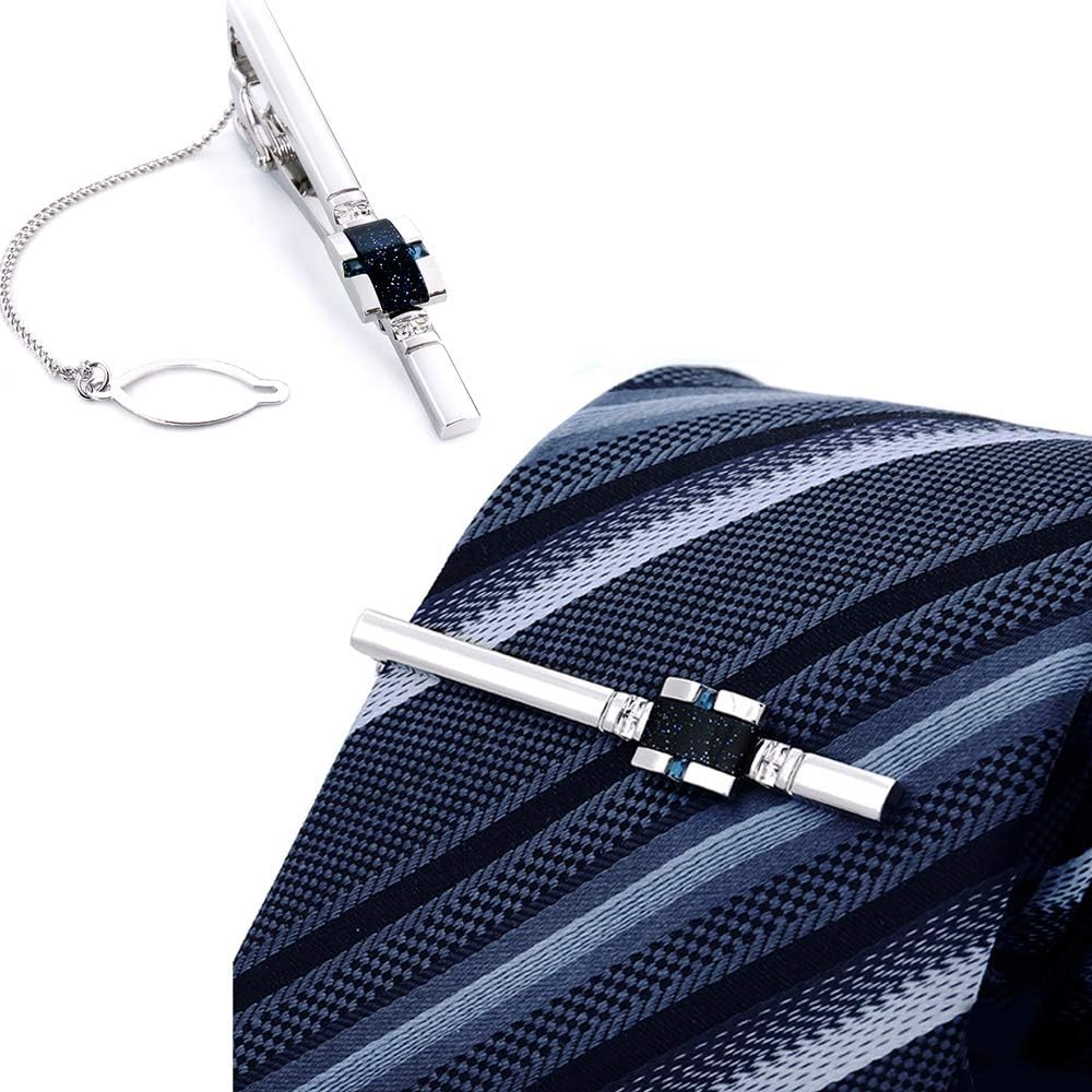 Starry Sky Cufflinks and Tie Clip Set with Gift Box and Greeting Card, Galaxy Dark Blue Cufflinks and Tie Clip Gift Set for Men - Image 3