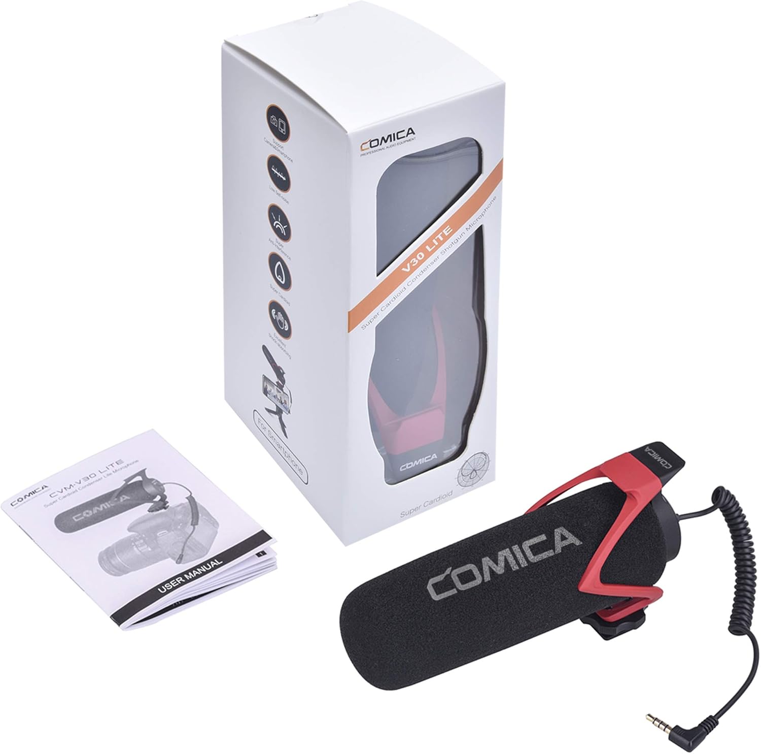 COMICA CVM-V30 LITE Video Microphone,Super-Cardioid Condenser On-Camera Shotgun Microphone for Canon Nikon Sony Panasonic DSLR Cameras,Mic for iPhone Android Smartphone with 3.5mm Jack(Red) - Image 7