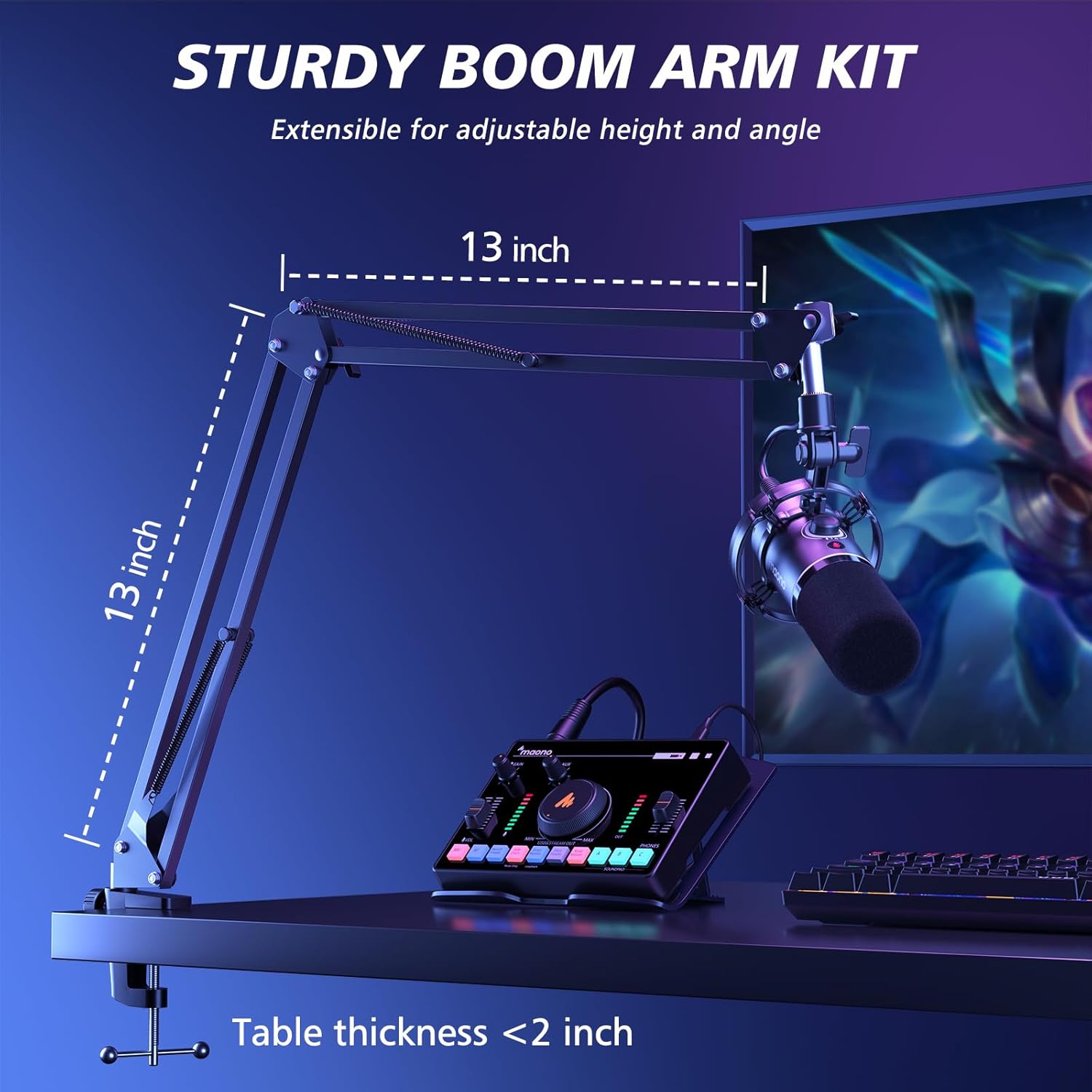 MAONO XLR/USB Dynamic Microphone Kit, RGB Podcast Mic with Software, Mute, Gain Knob, Volume Control, Boom Arm for Streaming, Gaming, Voice-Over, Recording-PD200XS Black - Image 8