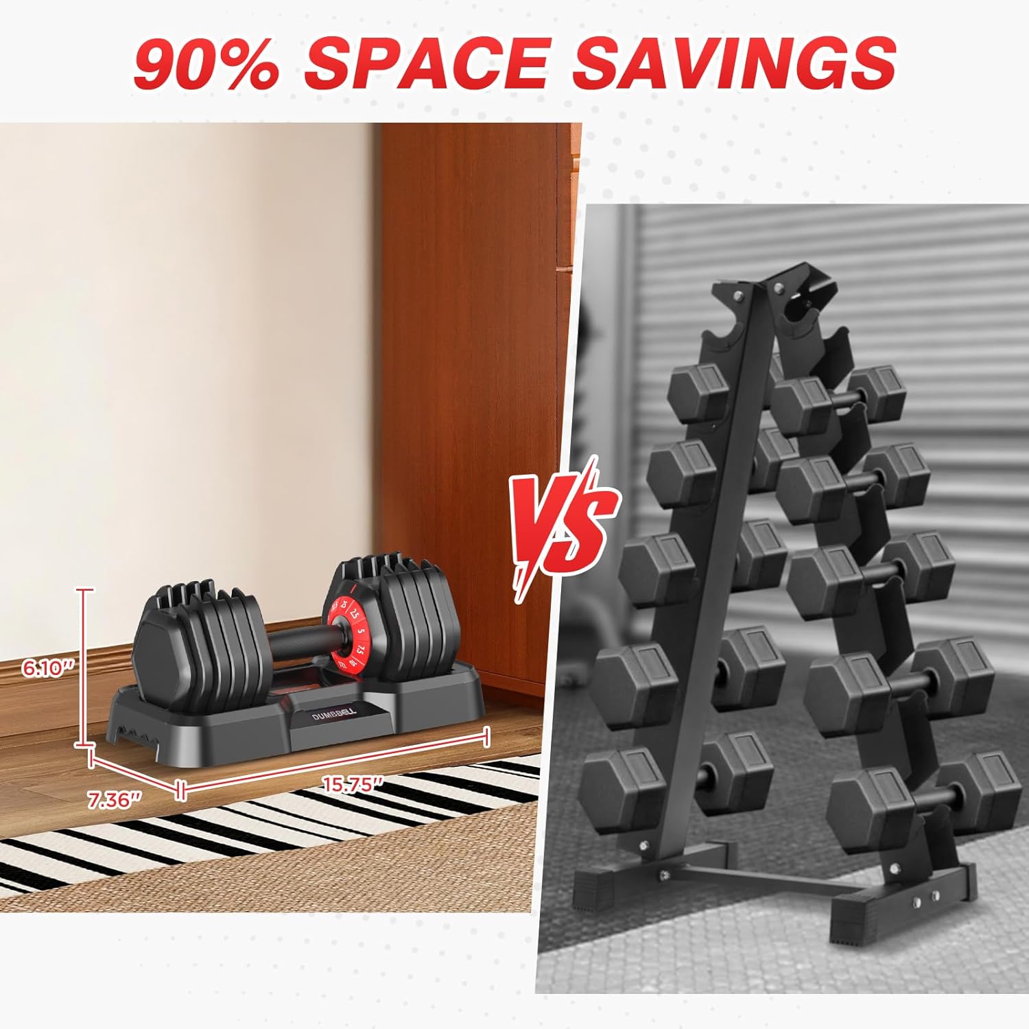 Adjustable Dumbbells Set, 10 in 1/15 in 1 Free Adjustable Weights Dumbbells Set, 25/55/52.5lbs Weights Set with Anti-Slip Handle, Fast Adjust Equipment Compact for Home Gym Strength Training - Image 3