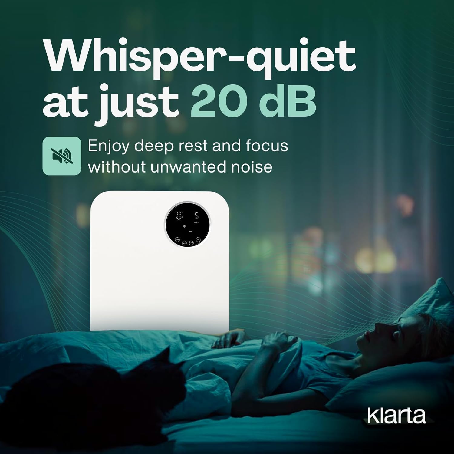 Air Purifier for Home - Smart WiFi App - Ultra Quiet 20 dB - Removes Allergens, Smoke & Odors - 99.97% Particle Filtration - Up to 1237 ft² - Klarta Forste White - Image 6