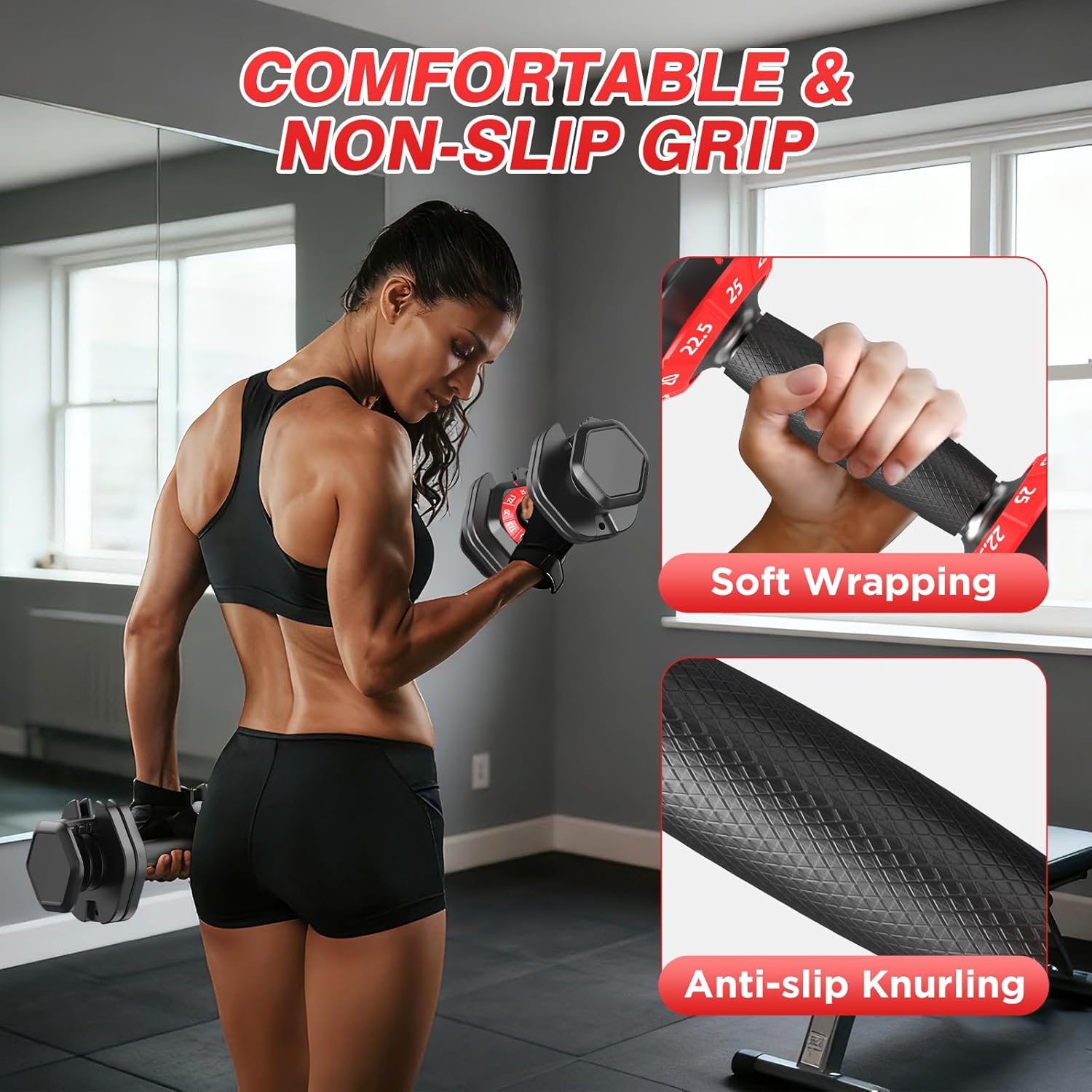 Adjustable Dumbbells Set, 10 in 1/15 in 1 Free Adjustable Weights Dumbbells Set, 25/55/52.5lbs Weights Set with Anti-Slip Handle, Fast Adjust Equipment Compact for Home Gym Strength Training - Image 7