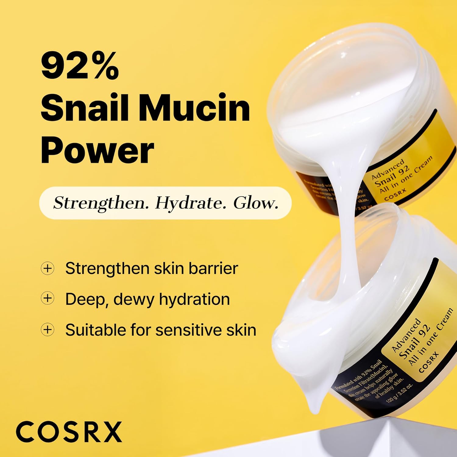 COSRX Snail Mucin 92% Face Moisturizer, 3.52 Oz, Lightweight Moisturing Cream for Soft, Glowy Skin, Korean Skin Care, Korean Moisturizer Face Cream - Image 2