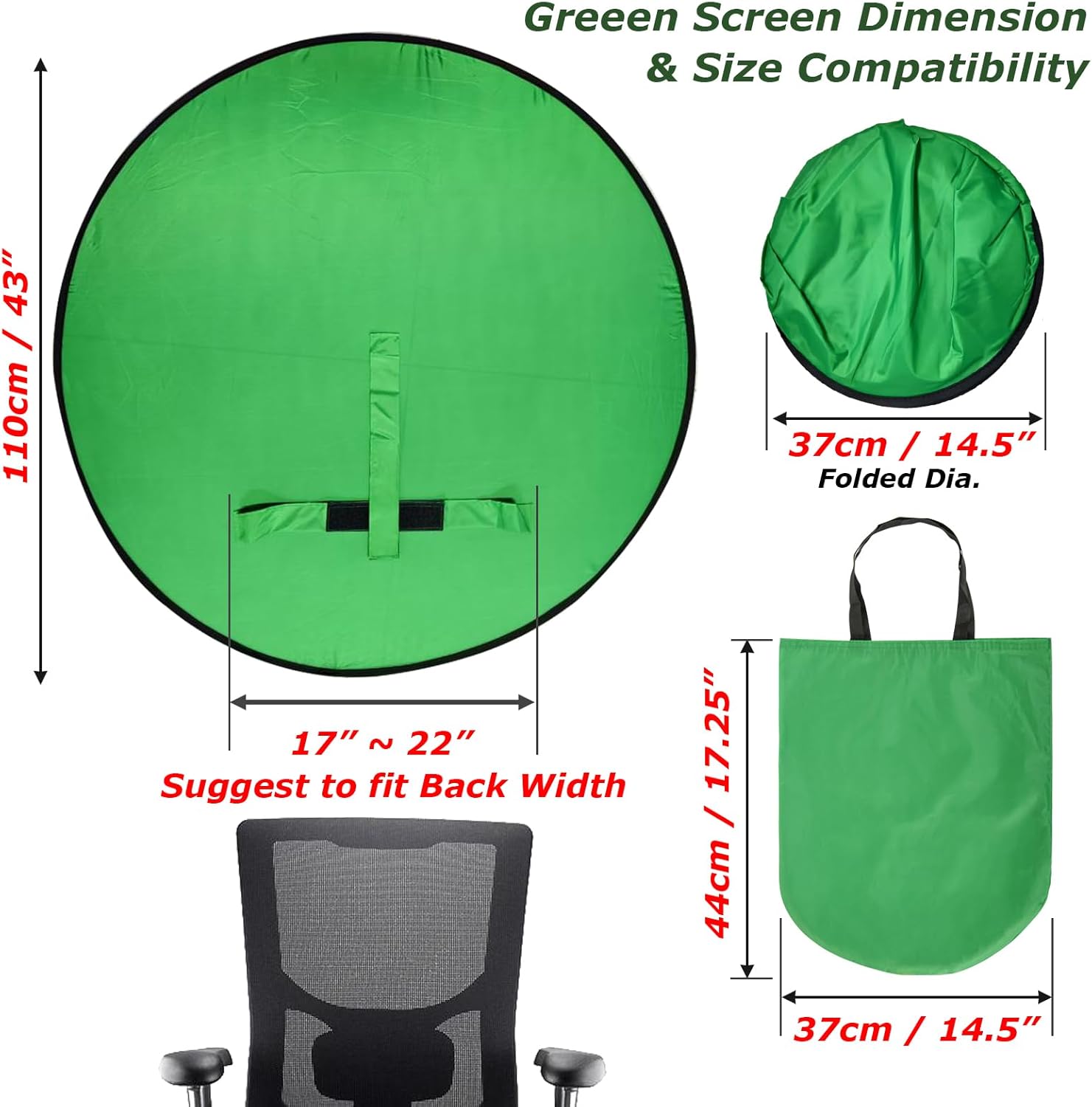 Cosmos 1 Pc Green Screen Backdrop 43 in / 110 cm Diameter Foldable Portable Photography Background Green Screen Chroma Key Backdrop for Photography Photo Video Studio, Live Streaming, Video Meeting - Image 2