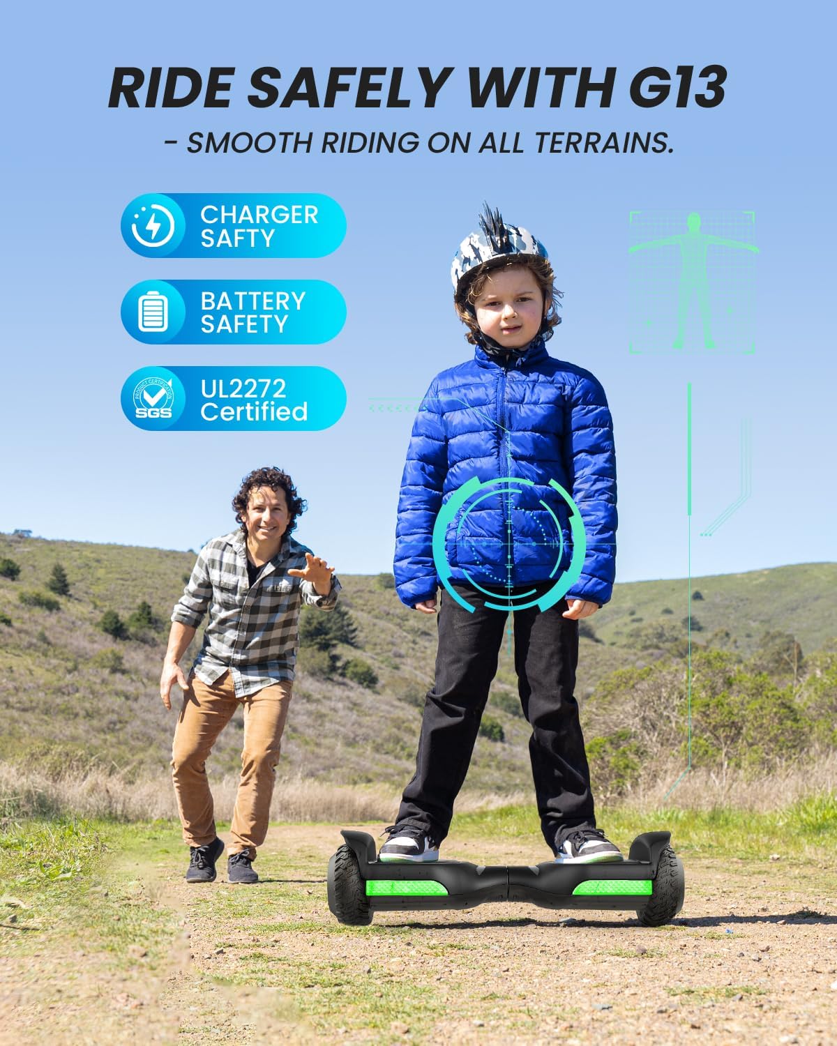 Gyroor Self Balancing Scooter New G13 All Terrain Balancing Scooter with LED Lights, Self Balancing Off Road with Bluetooth for Kids ages 6-12 and Adults-Black - Image 4