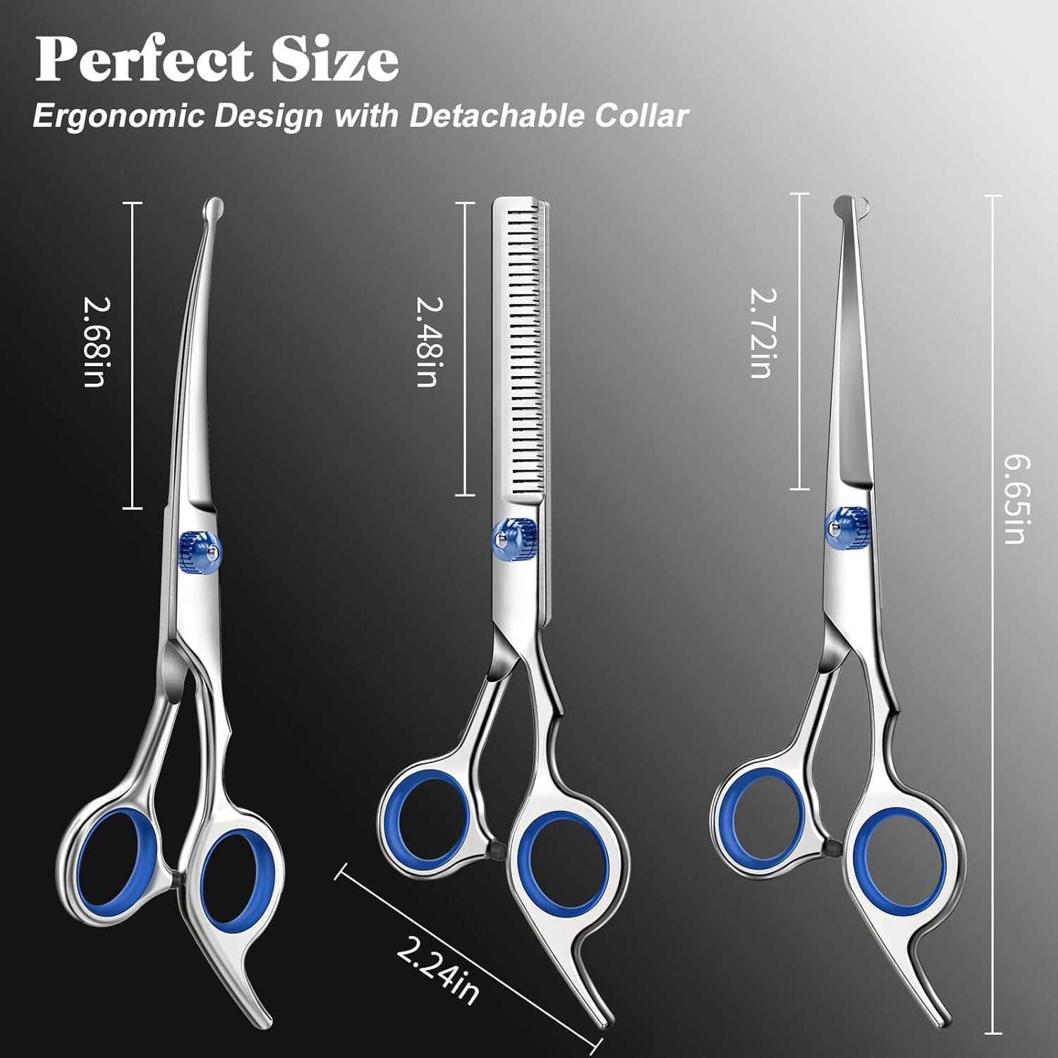 Professional 4 in 1 Dog & Cat Grooming Scissors Kit with Safety Round Tips,Sharp & Durable,Dog Shears for Grooming - Includes Straight, Curved, Thinning Scissors and Comb - Premium Pet Supplies - Image 7