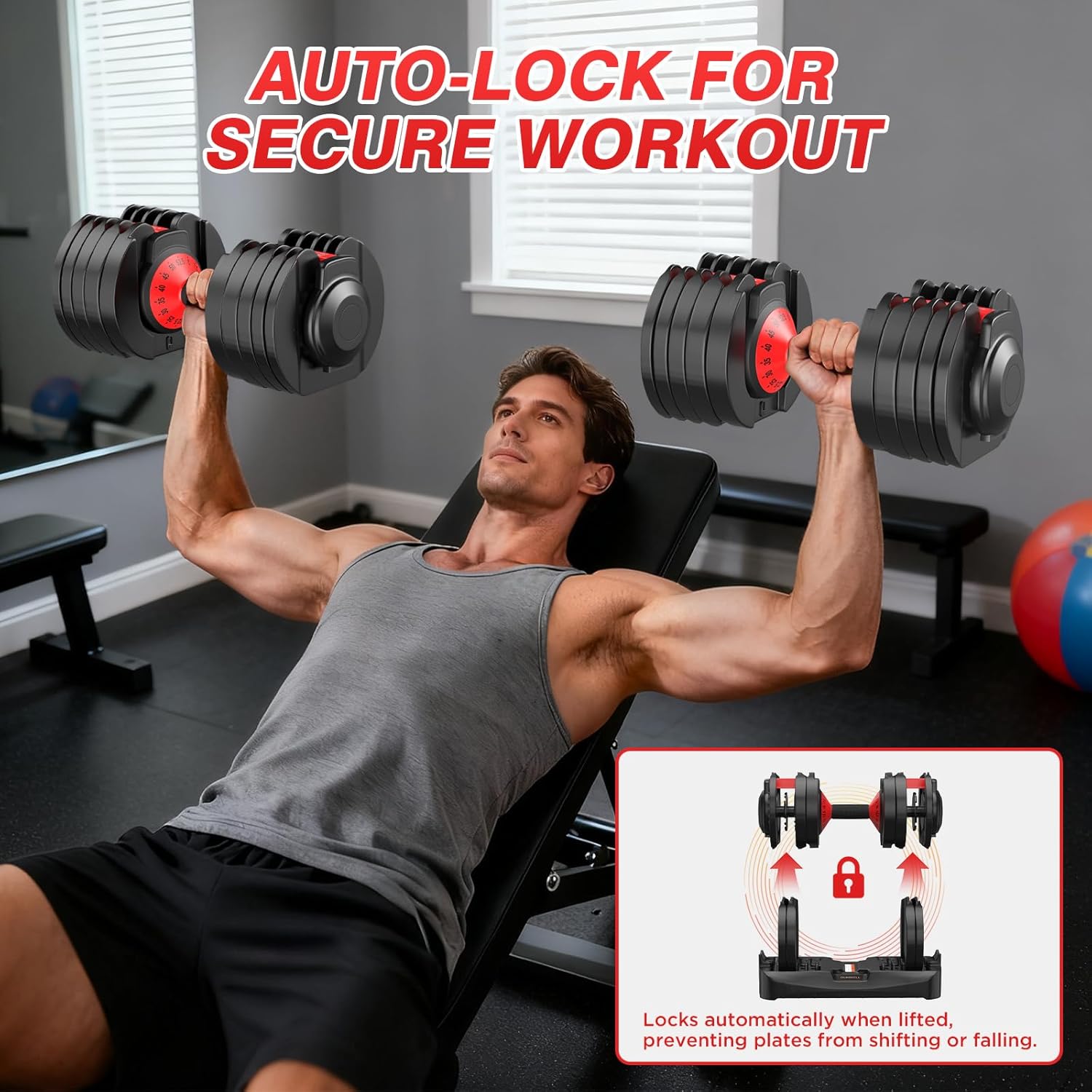 Adjustable Dumbbells Set, 10 in 1/15 in 1 Free Adjustable Weights Dumbbells Set, 25/55/52.5lbs Weights Set with Anti-Slip Handle, Fast Adjust Equipment Compact for Home Gym Strength Training - Image 4