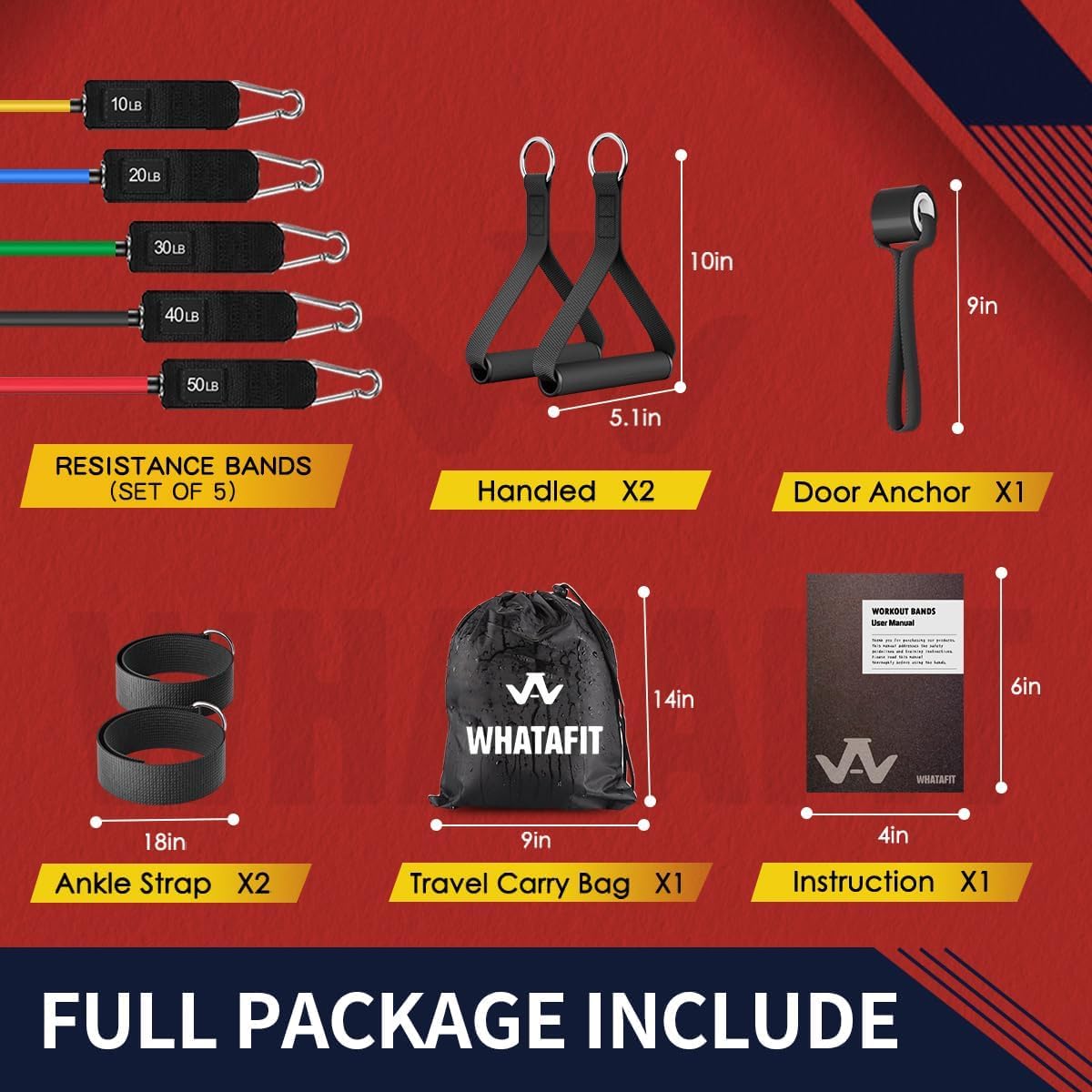 WHATAFIT Resistance Bands, Exercise Bands,Resistance Bands for Working Out, Work Out Bands with Handles for Men and Women Fitness, Strength Training Home Gym Equipment - Image 4