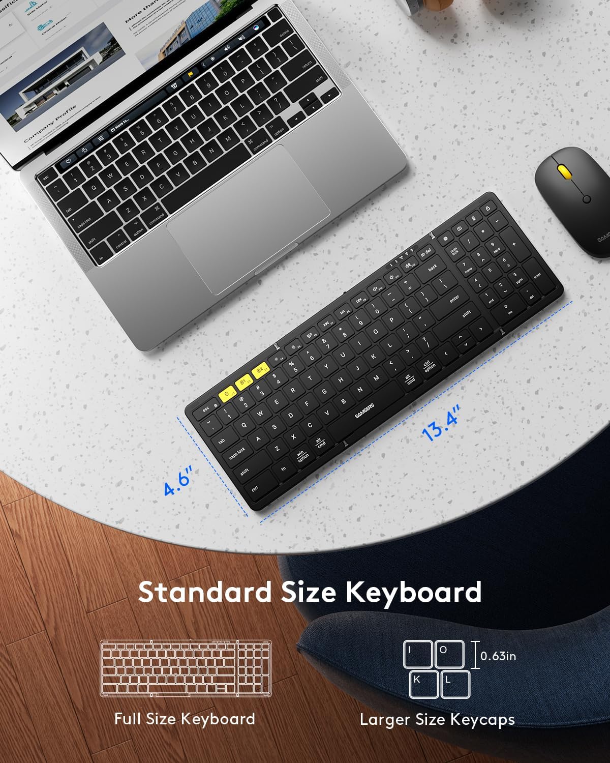 Foldable Keyboard and Mouse, Samsers Folding Bluetooth Keyboard Combo, 2.4G + BT5.0 x 2, Full-Size Portable Travel Keyboard & USB-C Rechargeable Wireless Mouse for iOS Android Windows Mac OS - Image 3