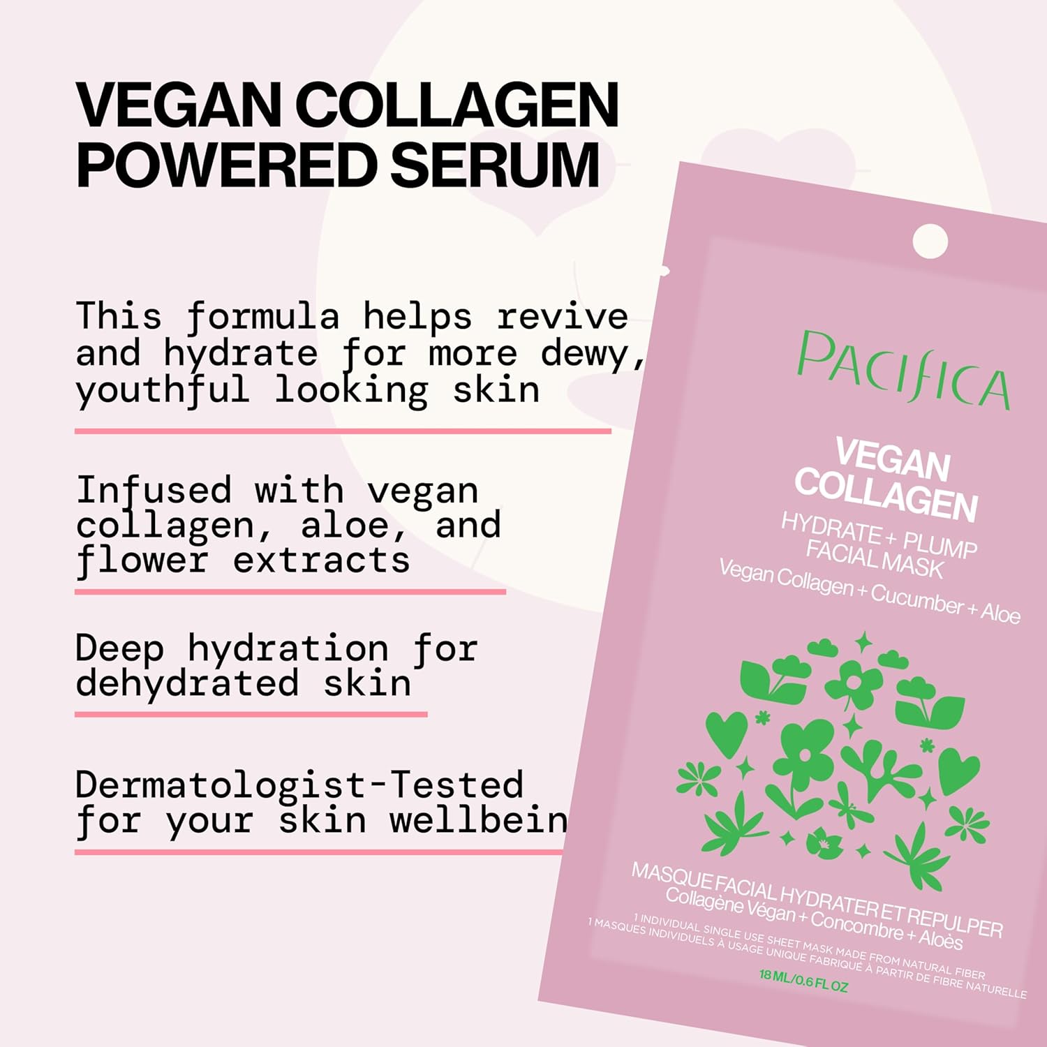 Pacifica Sheet Face Mask - Vegan Collagen Hydrate & Plump with Cucumber & Aloe – Moisturizing Mask for Dry & Aging Skin - Clean Beauty Vegan & Cruelty-Free Dermatologist Tested - Image 6