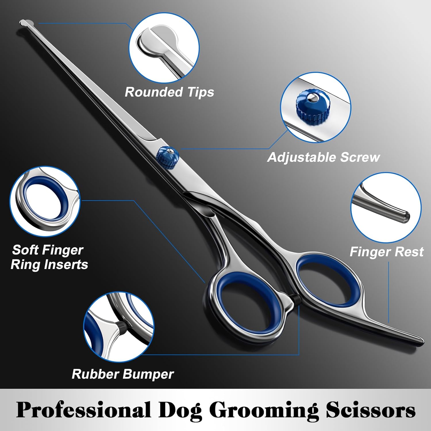 Professional 4 in 1 Dog & Cat Grooming Scissors Kit with Safety Round Tips,Sharp & Durable,Dog Shears for Grooming - Includes Straight, Curved, Thinning Scissors and Comb - Premium Pet Supplies - Image 3