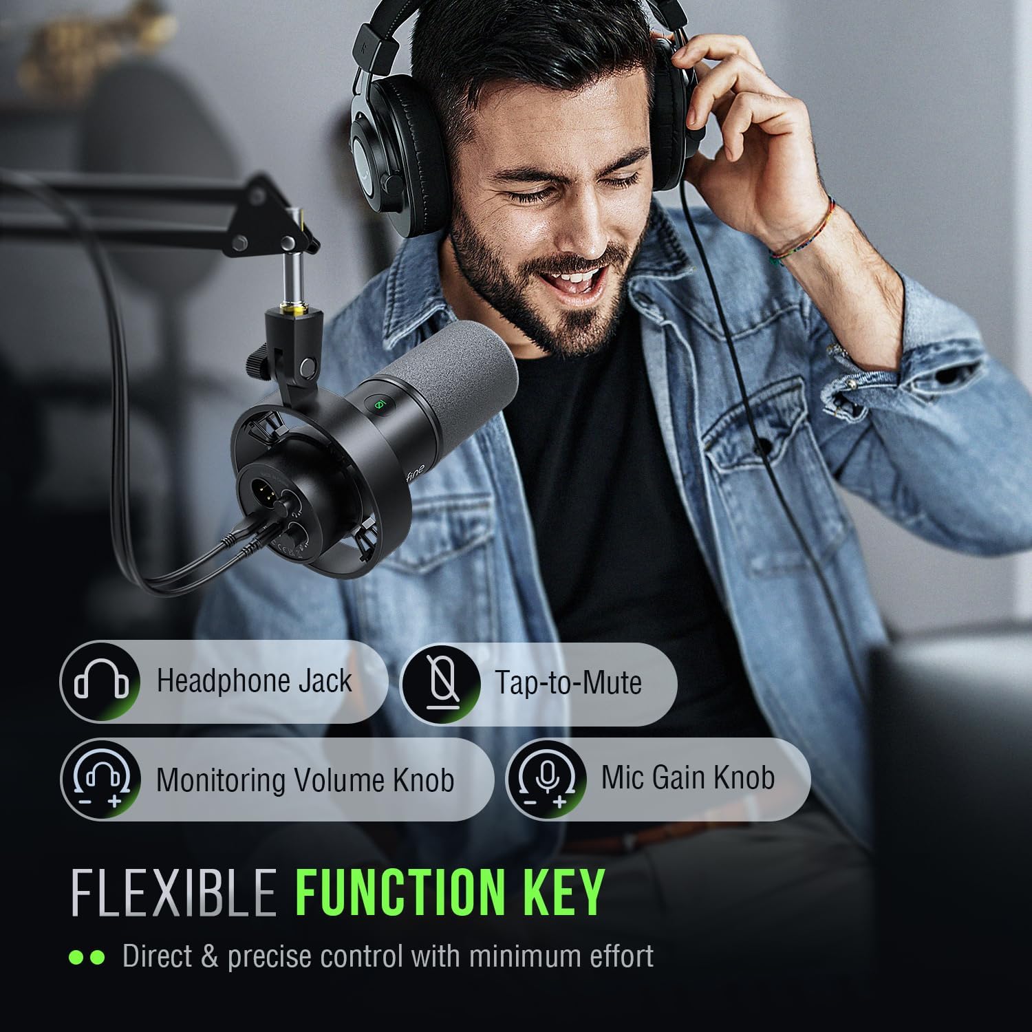 FIFINE K688 Podcast Microphone Kit, USB/XLR Dynamic Microphone with Boom Arm for PC/XLR Mixer, Gaming Mic with Mute Button, Headphone Jack for Vocal, Voice-Over, Streaming, Music Recording -K688CT - Image 9