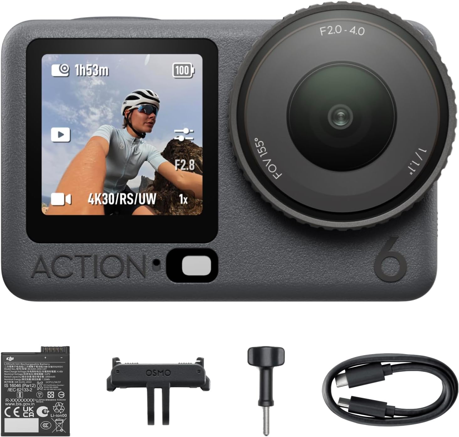 DJI Osmo Action 6 Standard Combo, Action Camera with 1/1.1″ Square Sensor, Variable Aperture of f/2.0–f/4.0, Cold-Resistant, 4hrs Battery, Action Camera 8K Ideal for Quick Capture of Exciting Moments