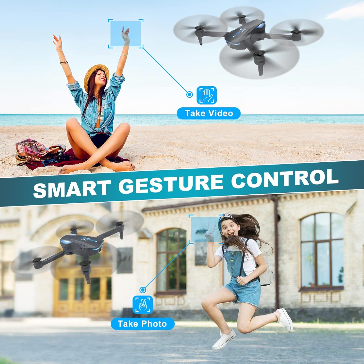 Drone with 1080P Camera for Beginners and Adults, Foldable Remote Control Quadcopter with Voice Control, Gestures Selfie, Altitude Hold, One Key Start, 3D Flips, 2 Batteries, Toy for Beginners - Image 2